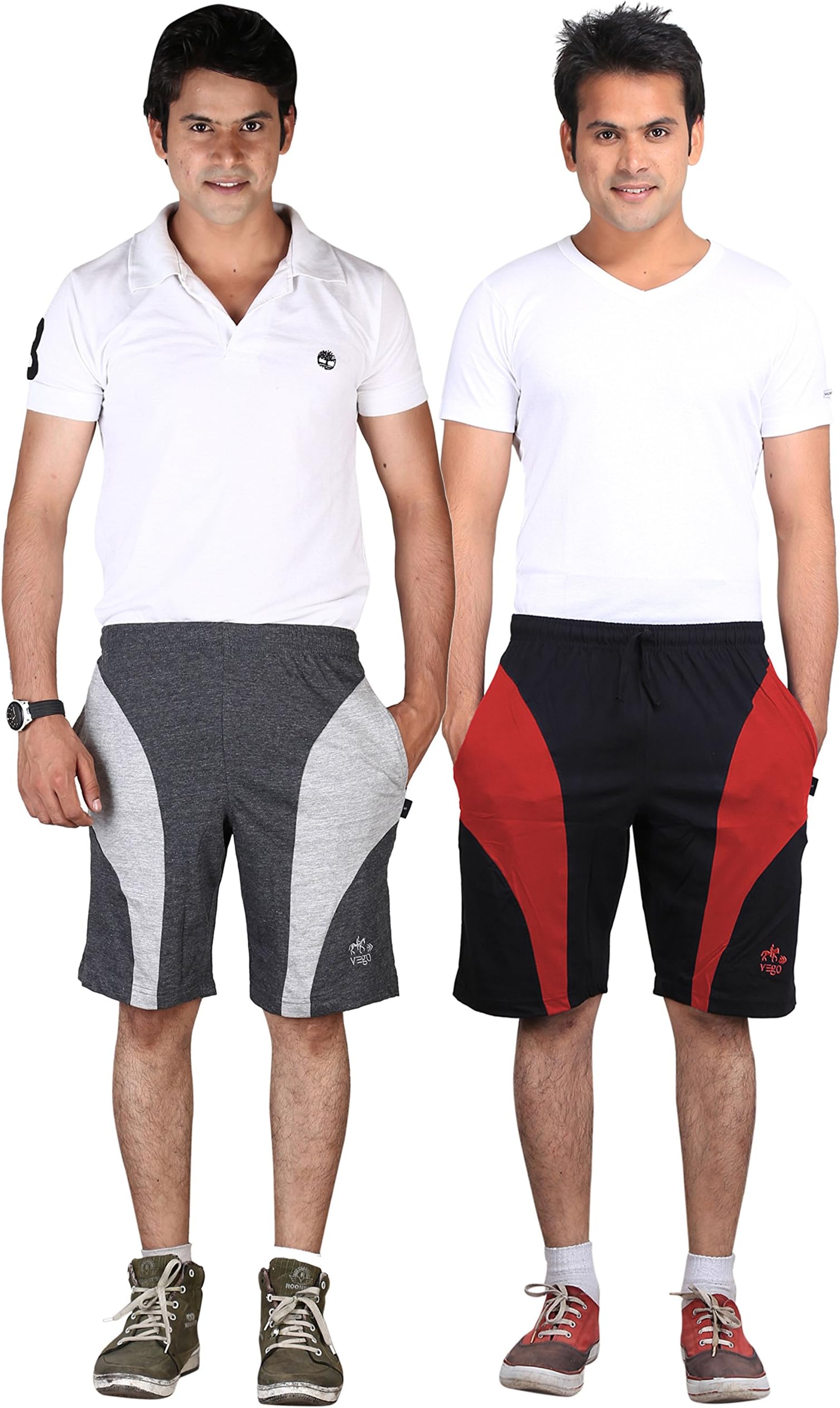 VEGO Mens Casual Cotton Shorts, Trousers, Bermuda Pack of 2_1968097031_Black_Grey_Black_Royal_Black_Royal_30