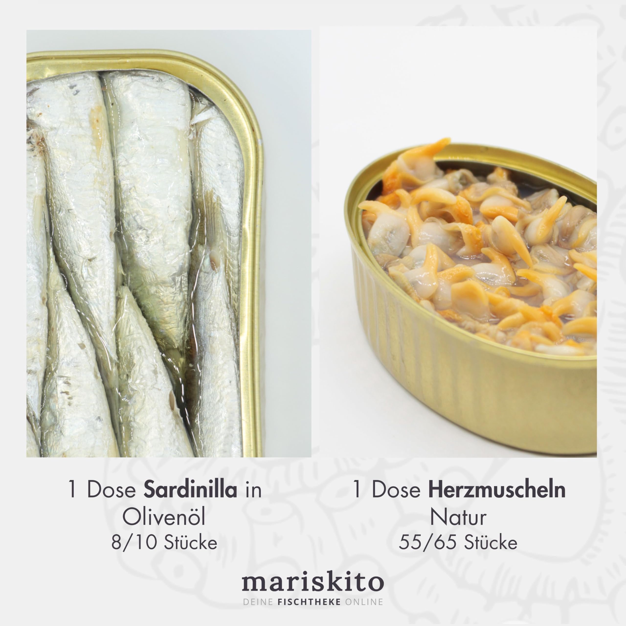 MARISKITO | Paket La Mar de Delicatessen - 6 Gourmetkonserven - Dosen mit Galicischen Konserven - Geschenkkorb - Delikatessen-Produktset