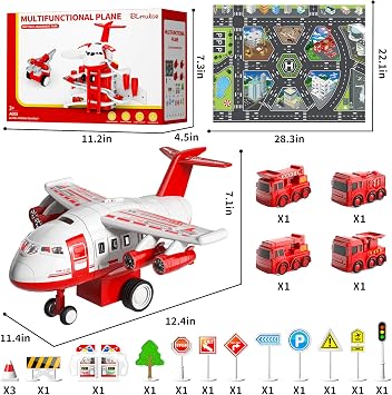 Airplane Toy, Kids Race Track Car with Unique Spray Effect, Lights & Music, Friction Powered Wheel - Fun Educational Play Set for Boys and Girls Ages 3 4 5 6 Years Old (Red)