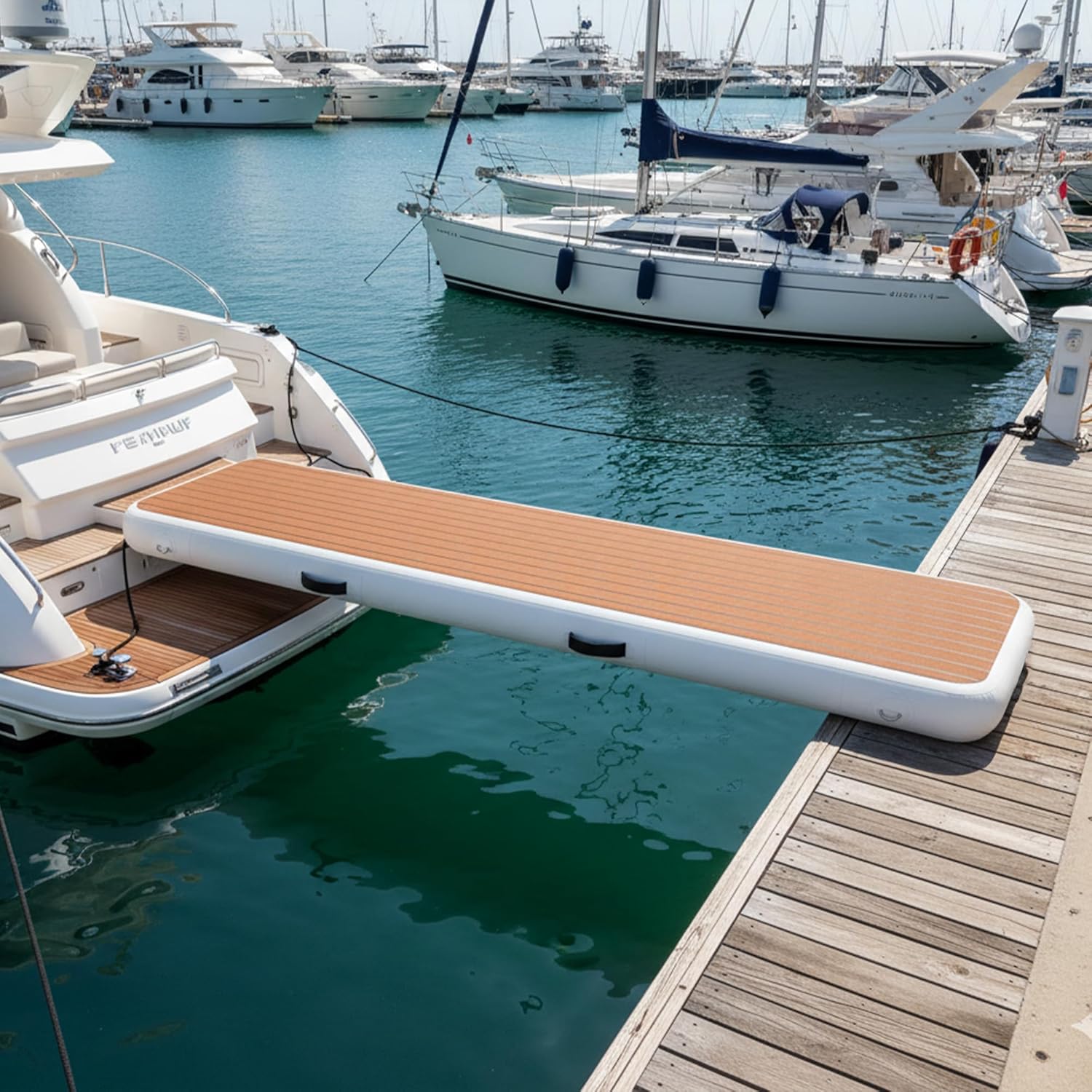 Inflatable Gangway for Yachts & Boats, Extra Width and Durable Dock Gangway with Non-Slip Surface, Porable and Space-Saving Floating Platform Connecting the Yachts and the Docks, 79"*26"*6"