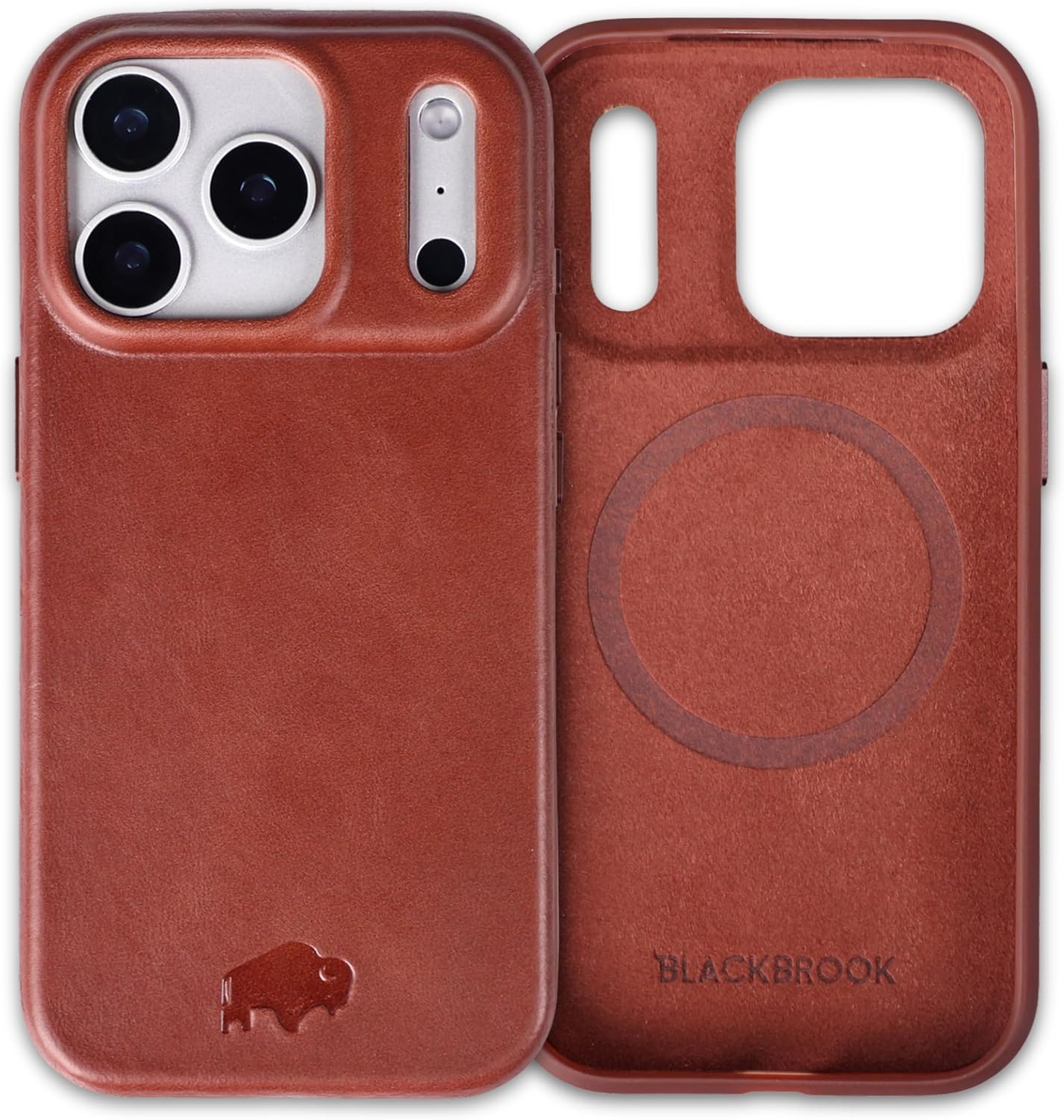 BLACKBROOK Leather Case for iPhone 17 Pro – Harlan Handcrafted Snap-On Cover, Full Grain Leather with TPU Bumper, MagSafe Compatible, Touch Glass Camera Button, Luxury Gift Box Brown