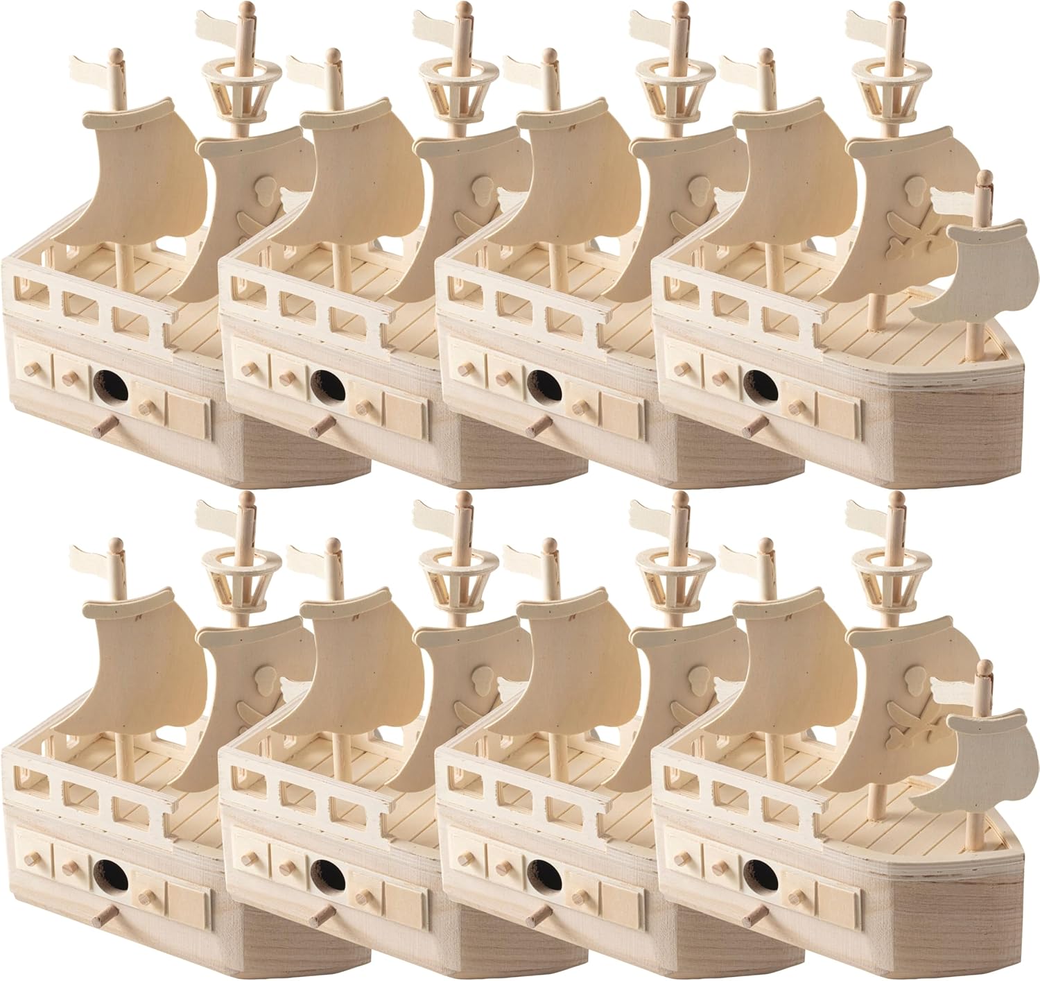Make Market 11" Wooden Pirate Ship Birdhouse - Unfinished Birdhouse Made of 100% Wood, Outdoor Nesting Boxes - Bulk 8 Pack