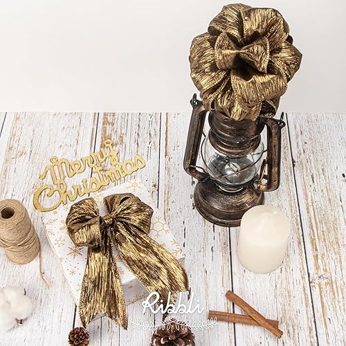 Miniatura 3 de Ribbli Cinta de alambre arrugada verde aguamarina con borde metálico, cinta de Navidad verde menta para guirnaldas, coronas, lazo superior,