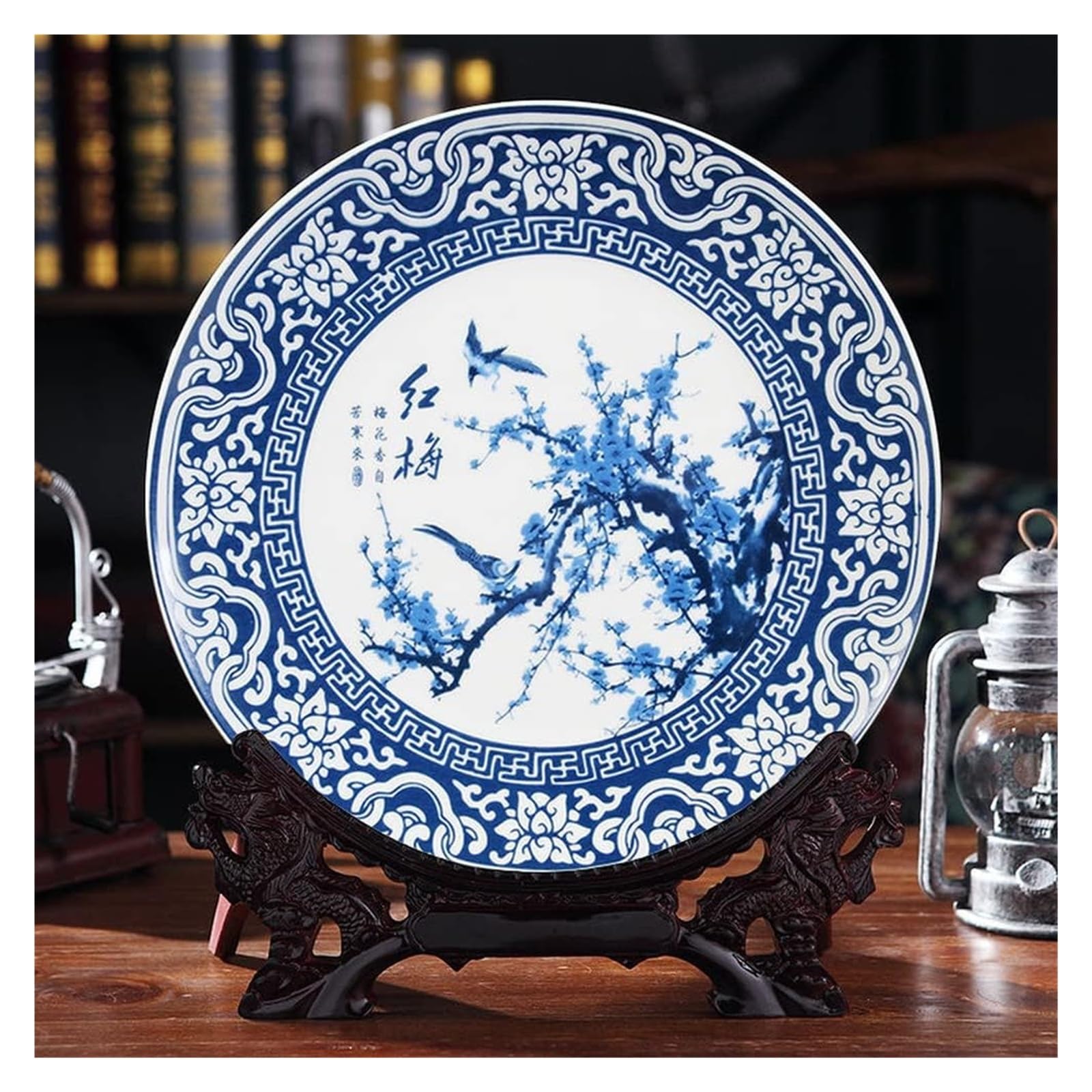 Dekoracyjny talerz do zawieszenia Dekoracyjny ceramiczny talerz do zawieszania, dekoracyjne talerze Cera, 10,2 cala niebiesko-biała porcelana śliwkowy wzór kwiatowy wiszący talerz Decor ozdoby do domu