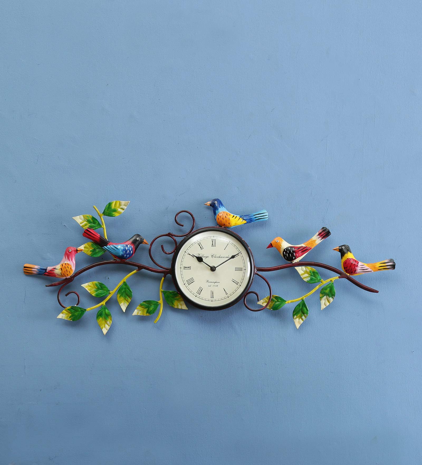 Medieval Arts Handpainted Metal Bird Frame Traditional Wall Clock (Multicolour) (Style 23)