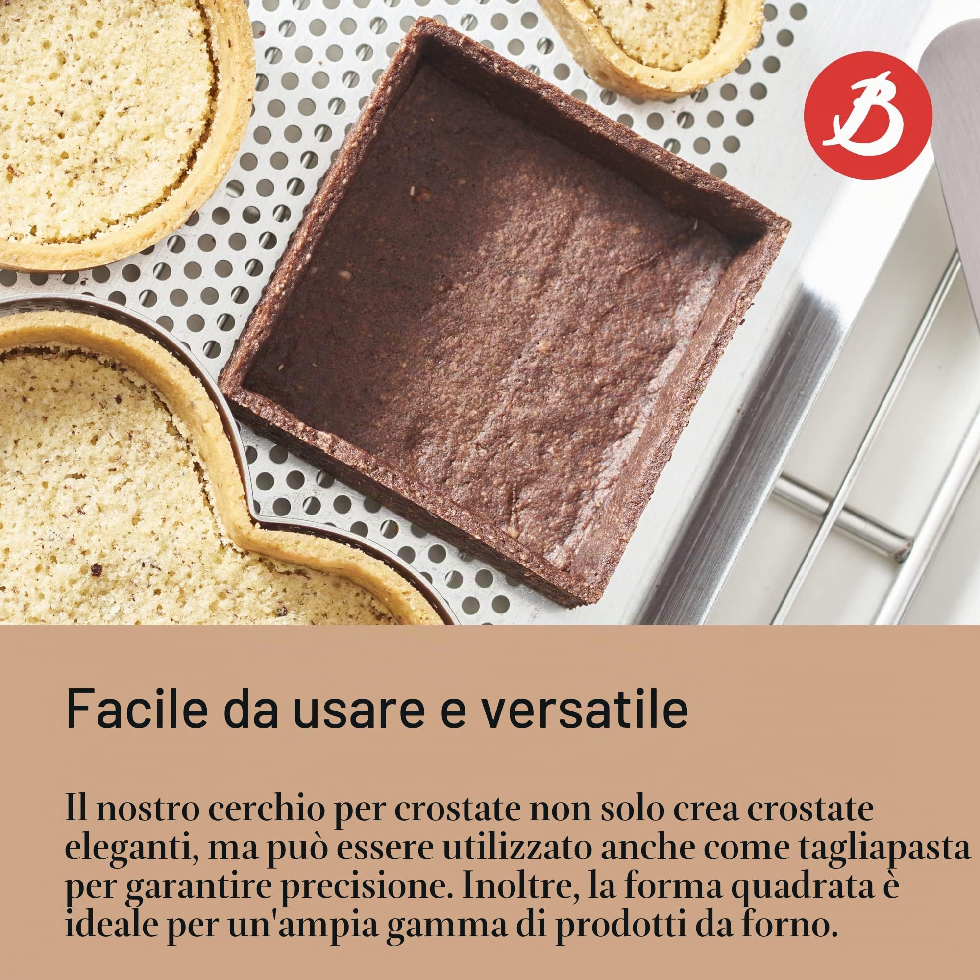 De Buyer Stampo quadrangolare in acciaio inox perforato con bordi dritti, lunghezza cm 20, 3099.22