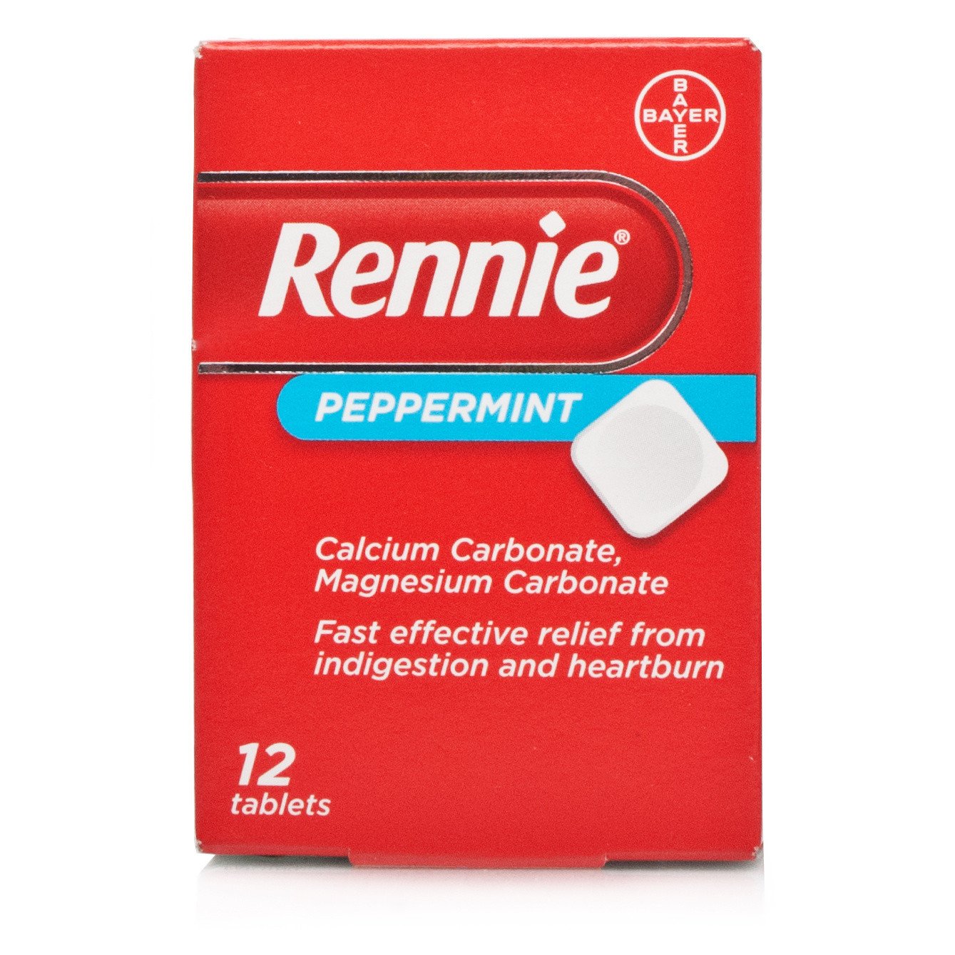 Rennie Indigestion & Heartburn Relief Tablets Peppermint - 12 Tablets