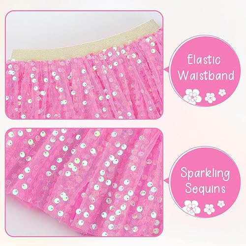 Miniatura 4 de KEREDA Falda de Tutú con Capas para Niñas, Falda de Tul de Lentejuelas Brillantes para Baile