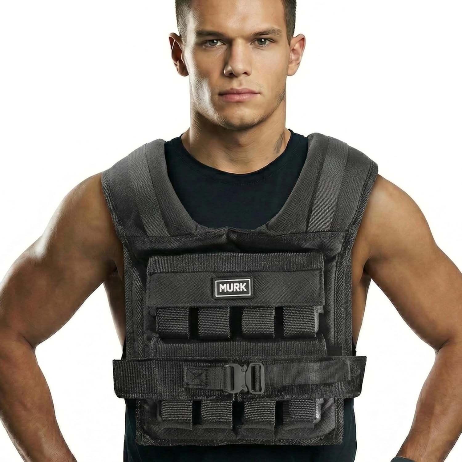 MVRK Weighted Vest for Men – Heavy Duty Rucking & Strength Training Vest with Removable Iron Weights, Adjustable 15–100lbs, No-Bounce Design for Calisthenics, HIIT & Functional Fitness