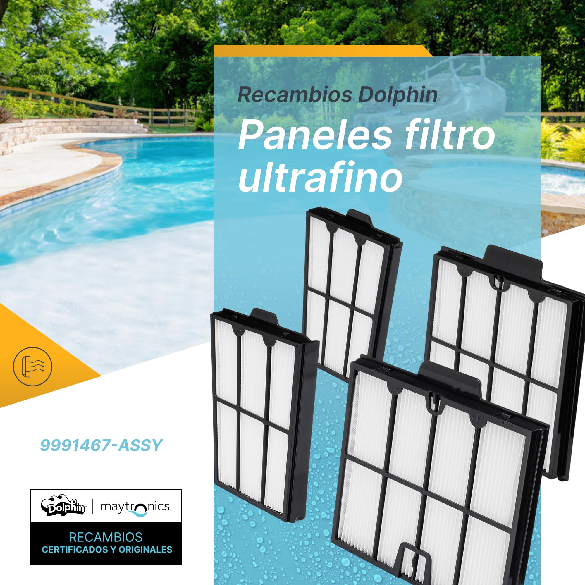 Dolphin Piezas de Recambio Originales - Paneles Filtro Ultrafino (4 ud) - Ref. Maytronics: 9991467-ASSY