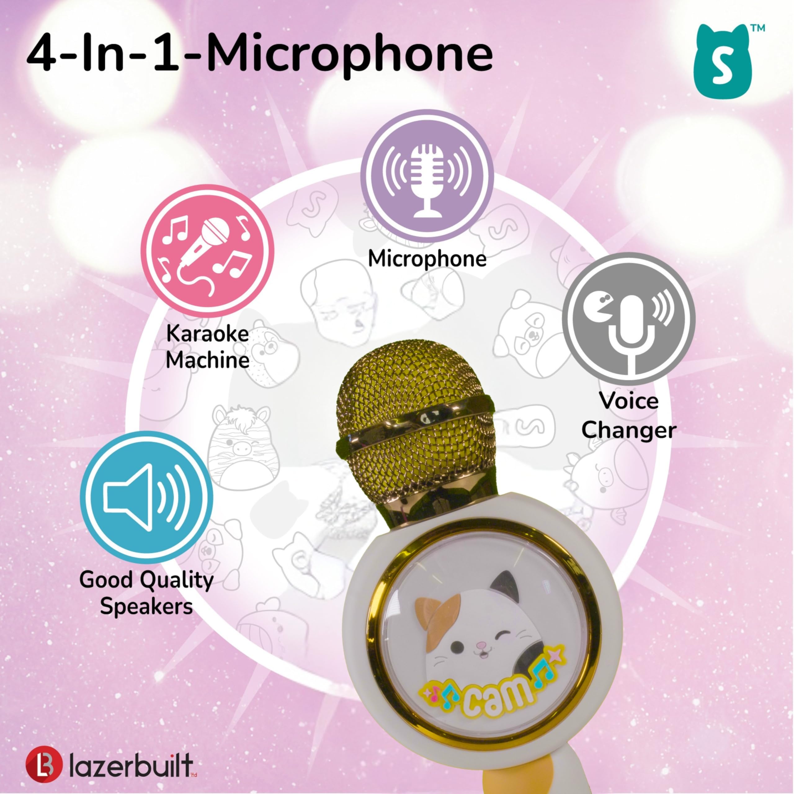 Squishmallows Cam The Cat Karaoke Microphone For Kids And Adults. Great Fun. With Colourful Flashing LED Lights - Image 3