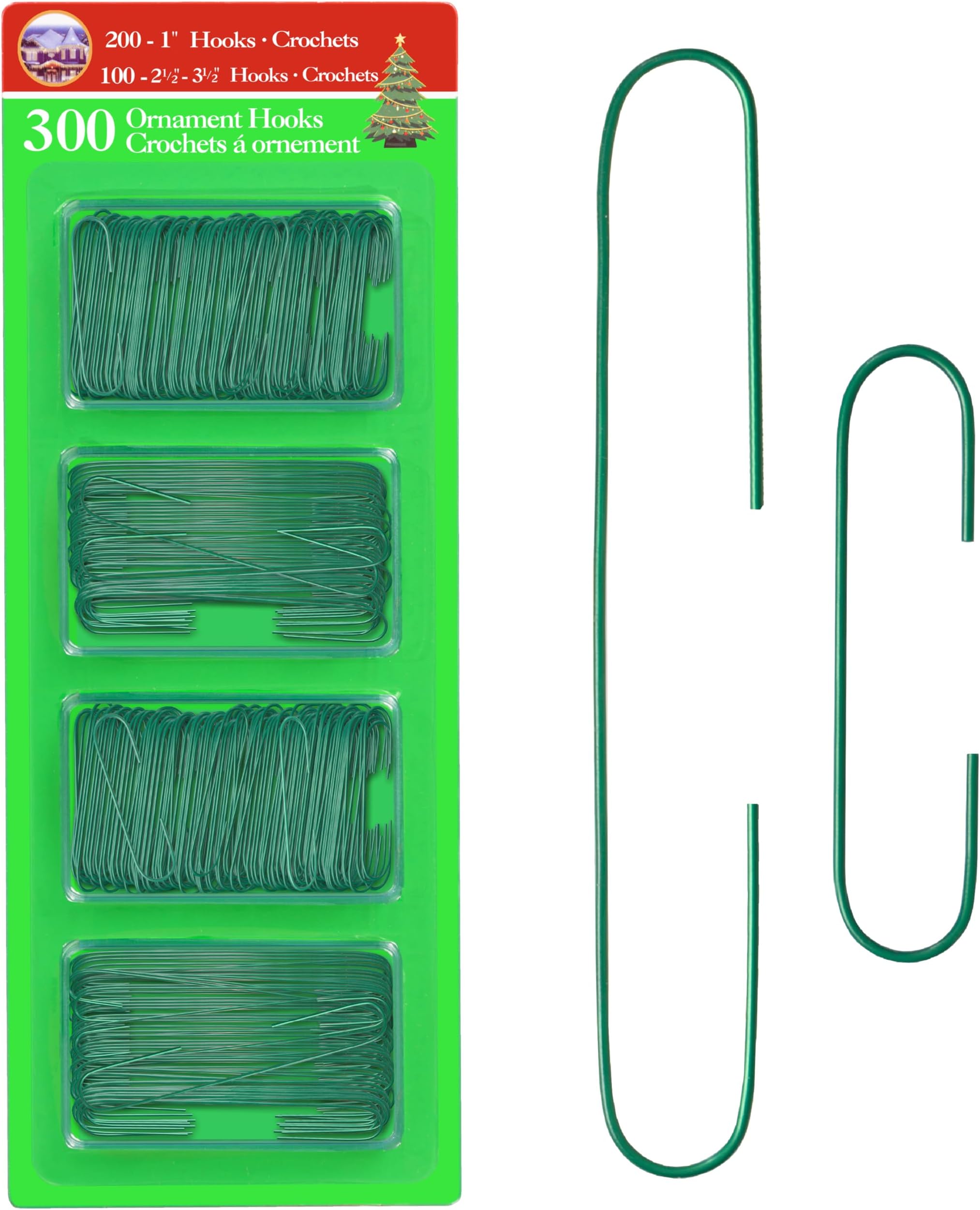 R N' D Toys R’ND’s 300 Pack Ornament Hooks Christmas Tree Decorating Hangers- Metal Wire Ornament Hooks for Christmas Tree Decoration Hanging (Green)