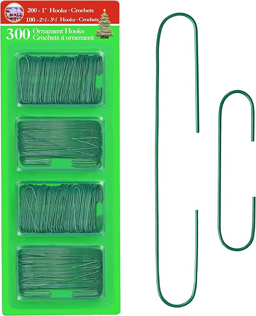 R’ND’s 300 Pack Ornament Hooks Christmas Tree Decorating Hangers- Metal Wire Ornament Hooks for Christmas Tree Decoration Hanging (Green)