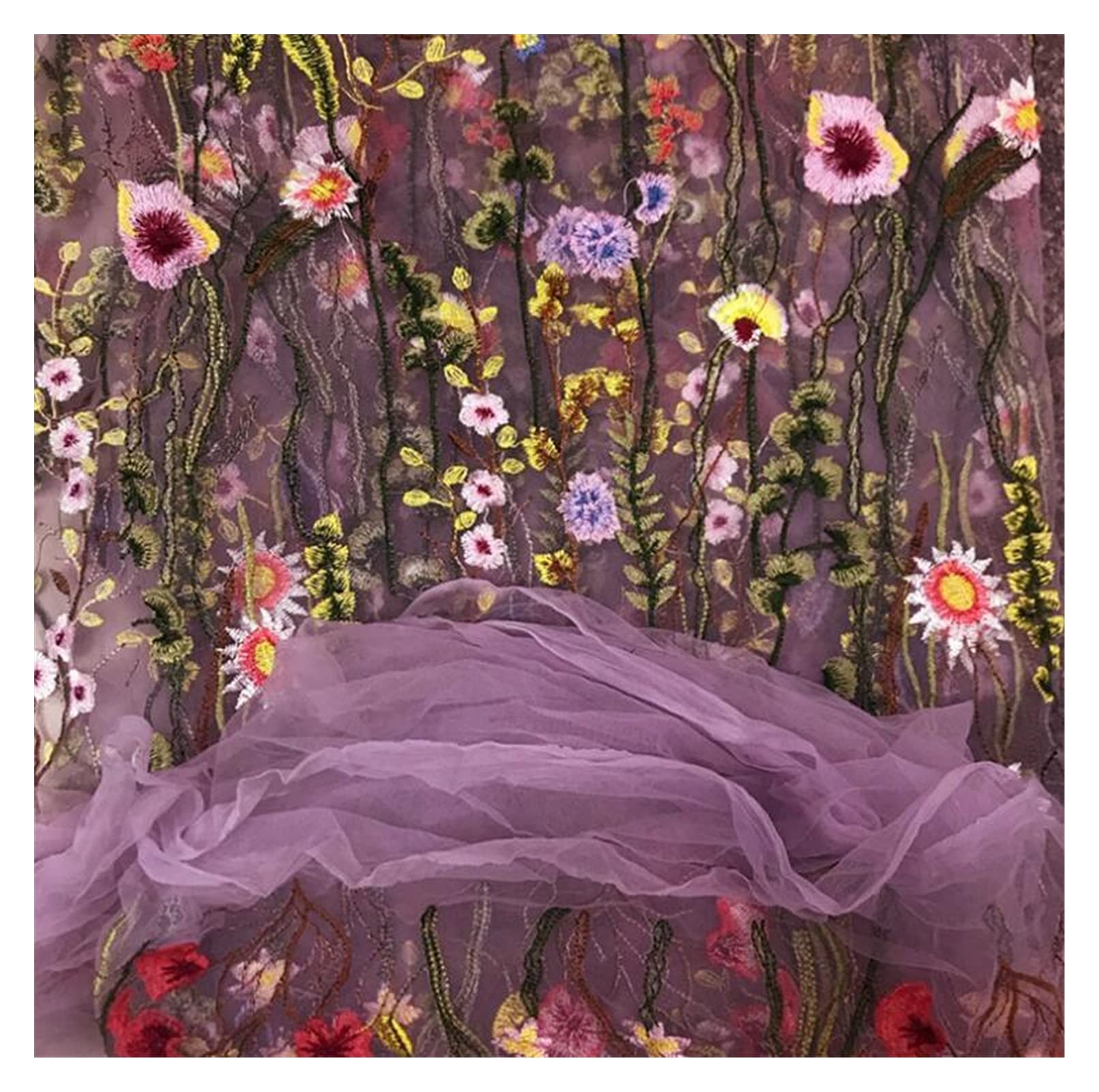 Tissu dentelle violette CV802 pour confectionner et border une robe de mariée sur mesure