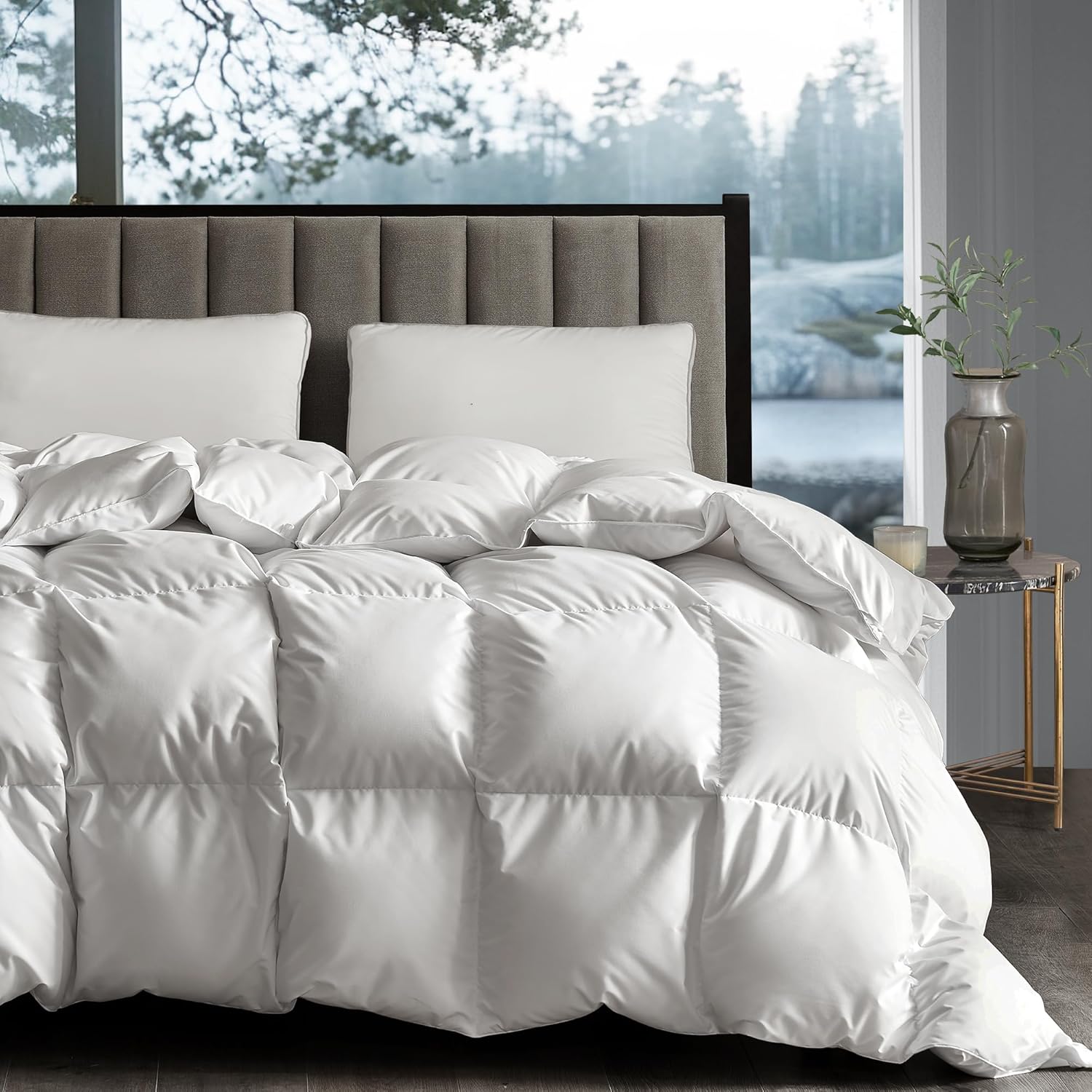 Product image of Hotel Grand White Goose Down Fiber Comforter Queen, Extra Warmth Fluffy Goose Down Fiber Winter Duvet Insert Queen, Hotel Collection Hypoallergenic Bedding Comforter for Cold Weather 55oz, 90" x 90"