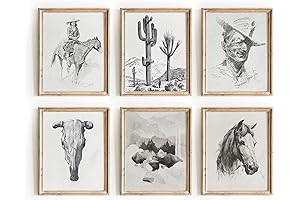 Cowboy Rustic Western Wall Art Decor (Set of 6, UNFRAMED)