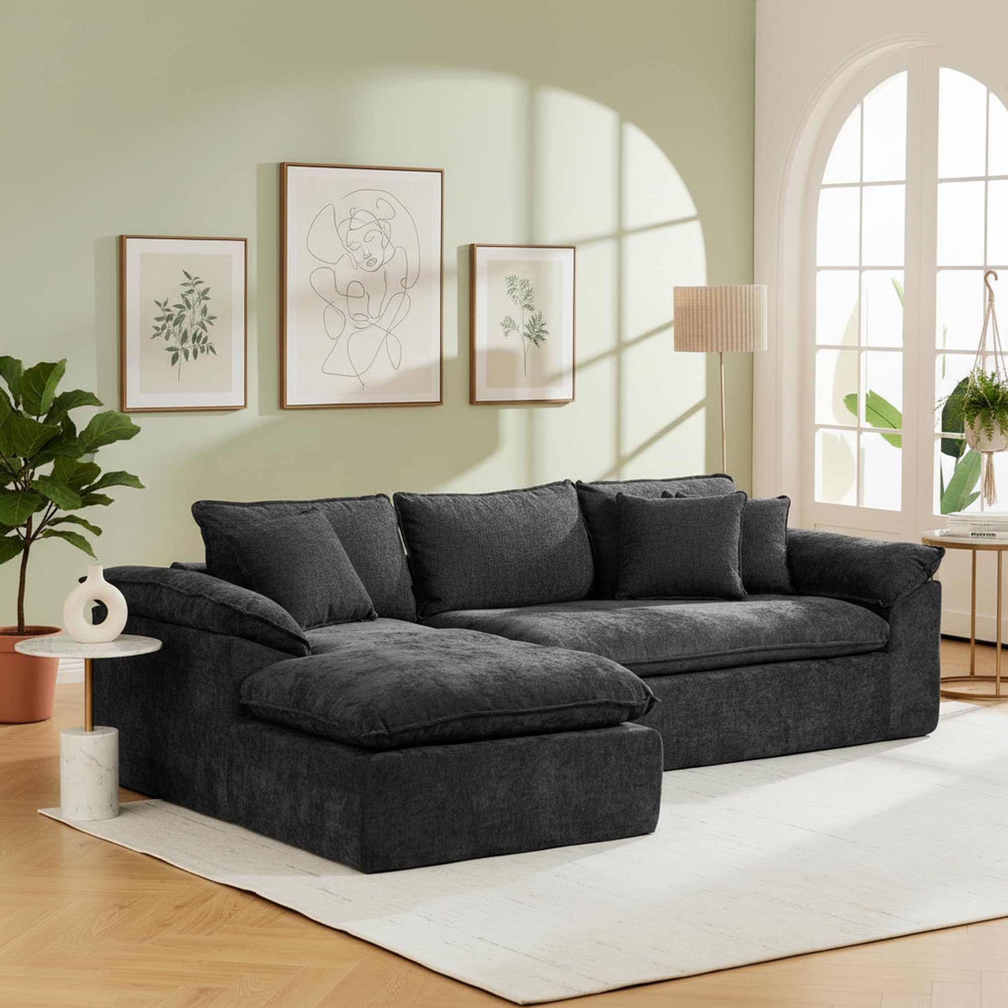 Modular Cloud Couch Sectional Sofa, 108" Cloud Sectional Couch with Deep Seat, 3 Seat Modular Sofa Memory Foam, Upholstered Boneless Couches for