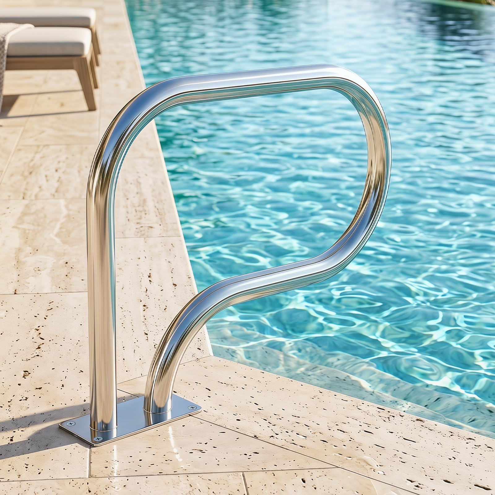COSTWAY Pasamanos para Piscina de Acero Inoxidable, Barandilla de Seguridad para Piscina con Carga de 180 kg y Montaje Fácil, Barra de Mano para Entrada y Salida de SPA Parque Acuático (82,5 x 57 cm)