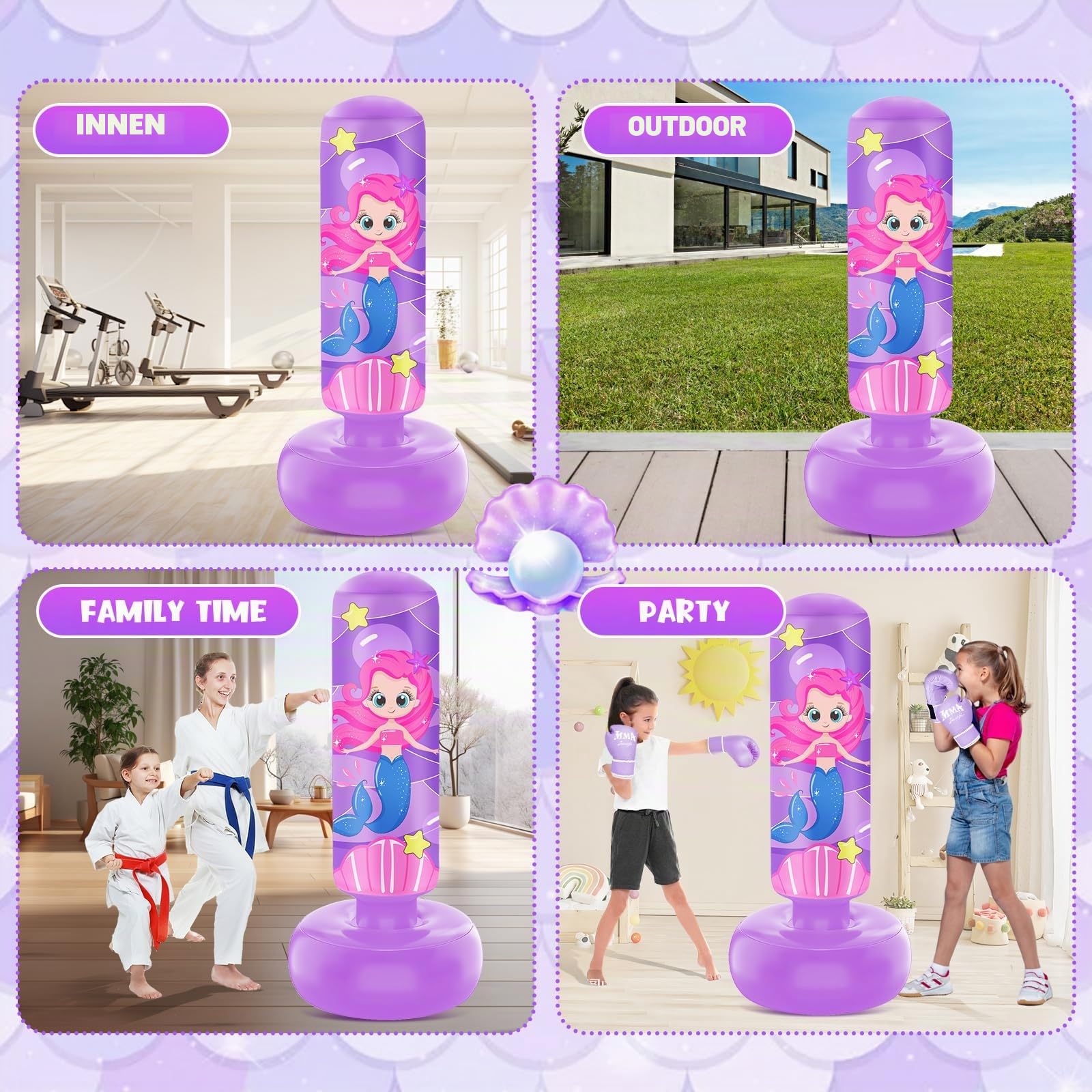 Boxsack für Kinder, 168cm Großer Aufblasbarer Kinder Boxsack mit Boxhandschuhen, Tolles Geschenk für Kinde r, Mädchen im Alter von 5–12 Jahren, Boxset zum Üben von Karate, Taekwondo, MMA