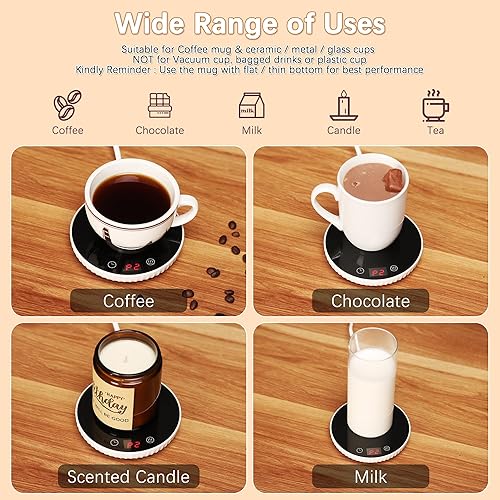 Miniatura 7 de Calentador de taza de café para escritorio, calentador de café eléctrico con apagado automático, 2 ajustes de temperatura, calentador inteligente de