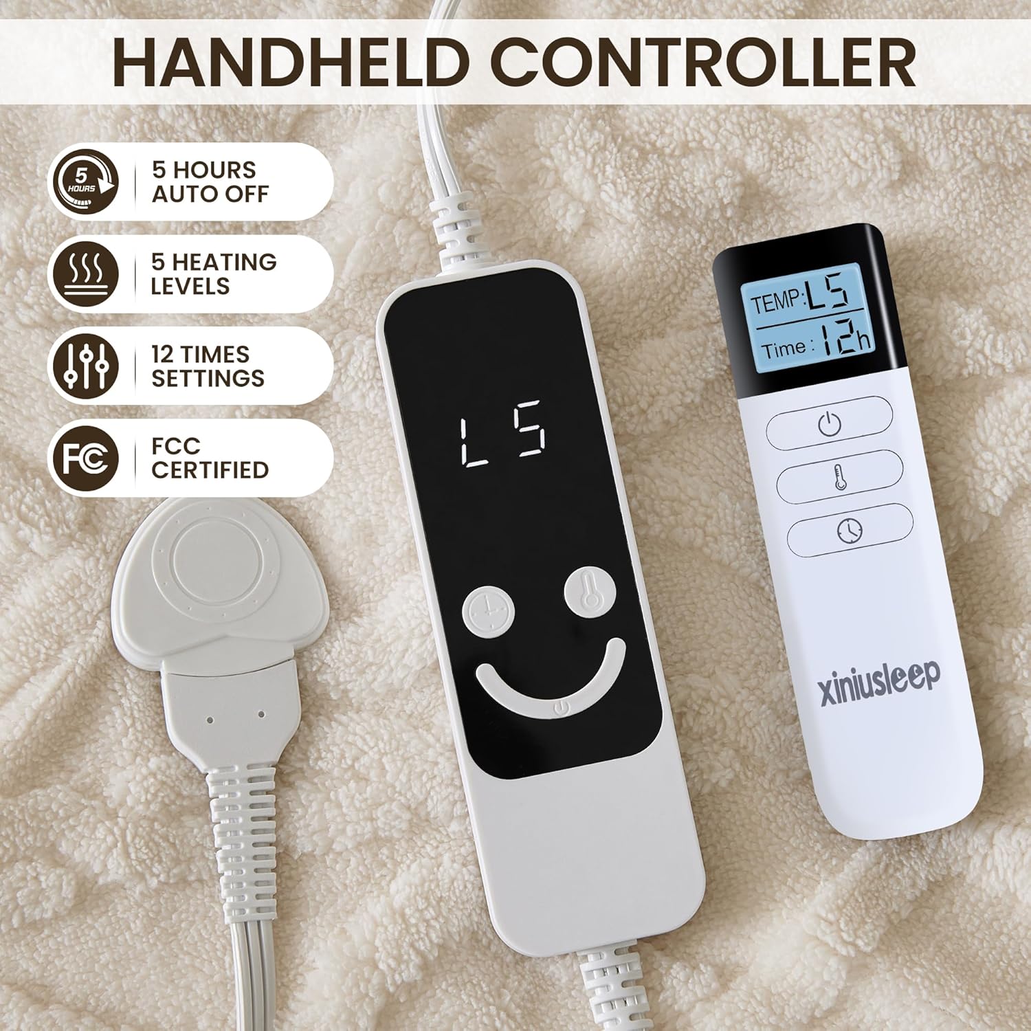 Heated Blanket Electric Blanket 50"x60", Soft Taffeta Sherpa Electric Throw with 5 Heating Level & 1-12 Hour Auto Off, Heated Throw with Overheating Protection, Machine Washable (Beige) - Image 3