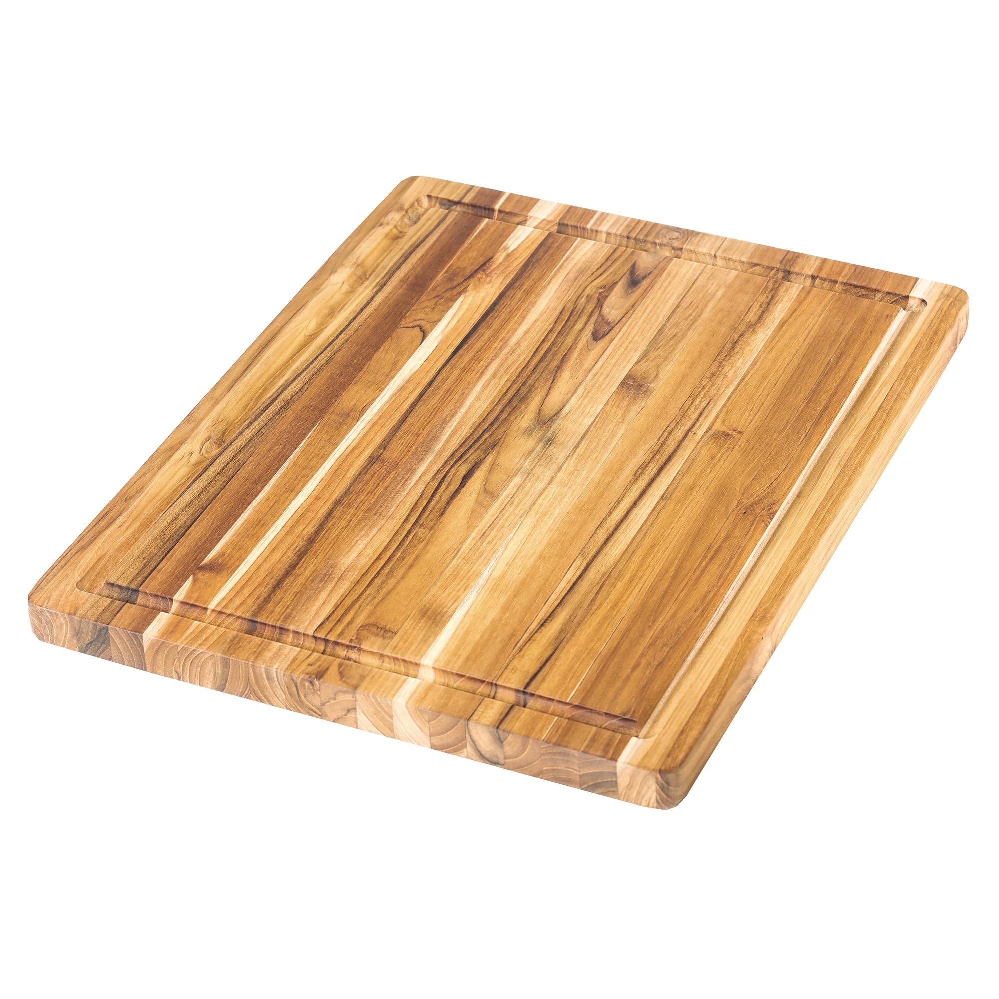 Teakhaus Cutting Board - Medium (M) Wood Cutting Board with Juice Groove and Grip Handles - 18”L x 14”W - Thin, Lightweight, Reversible Teak Edge Grain Wood - Knife Friendly - FSC Certified