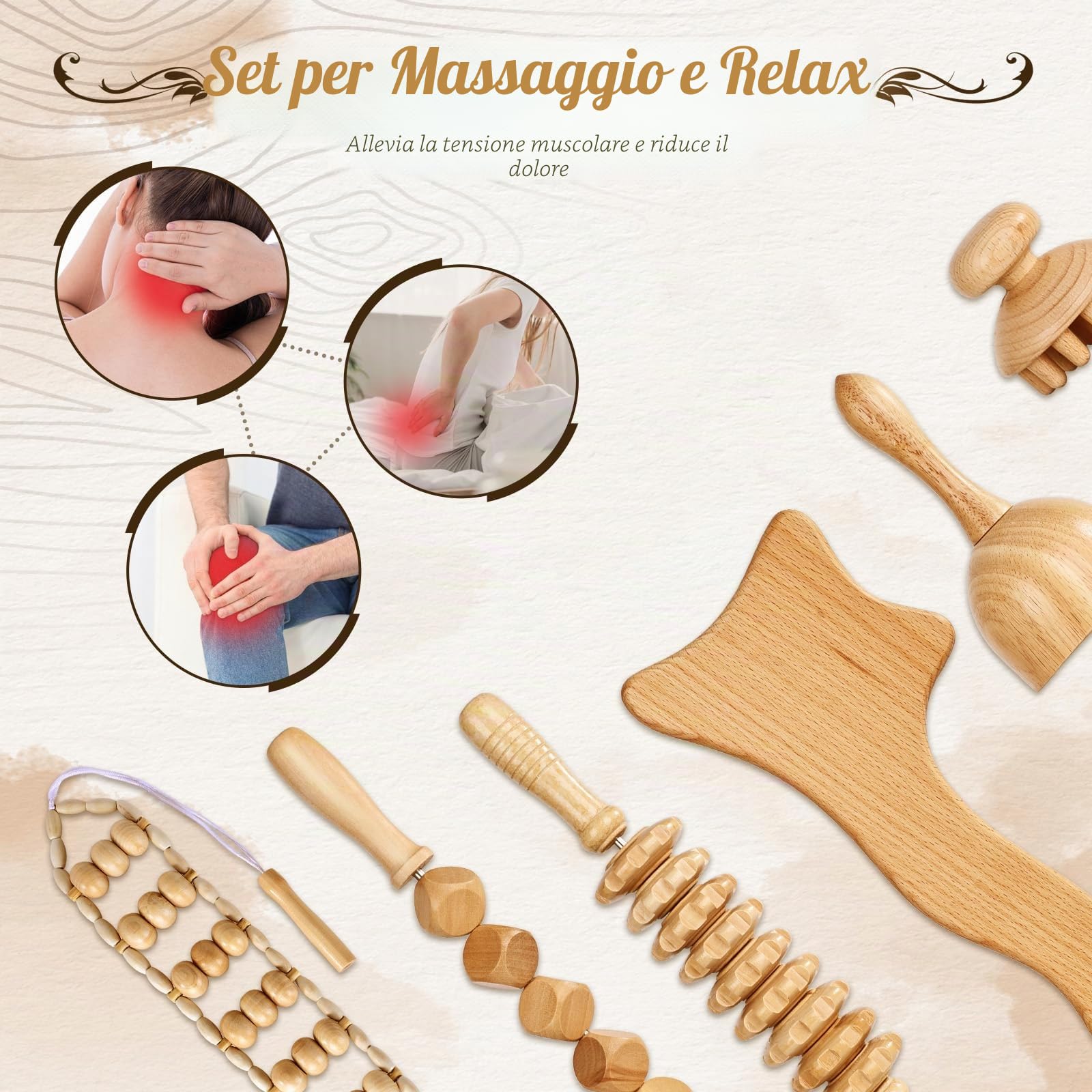 Yofuly 6 PCS per massaggio con terapia del legno, kit completo professionale per massaggiatore Maderoterapia per modellamento del corpo, drenaggio linfatico, sollievo dal dolore muscolare