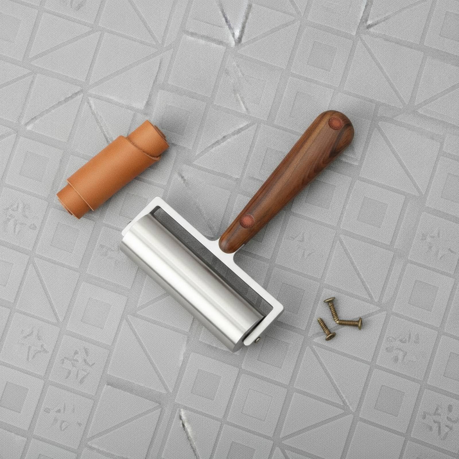 Rullino Pressatore a Doppio Cuscinetto Rullo con Manico in Legno Durevole Utensile per Appassionati di Fai da Te, Lavorazione Del Cuoio