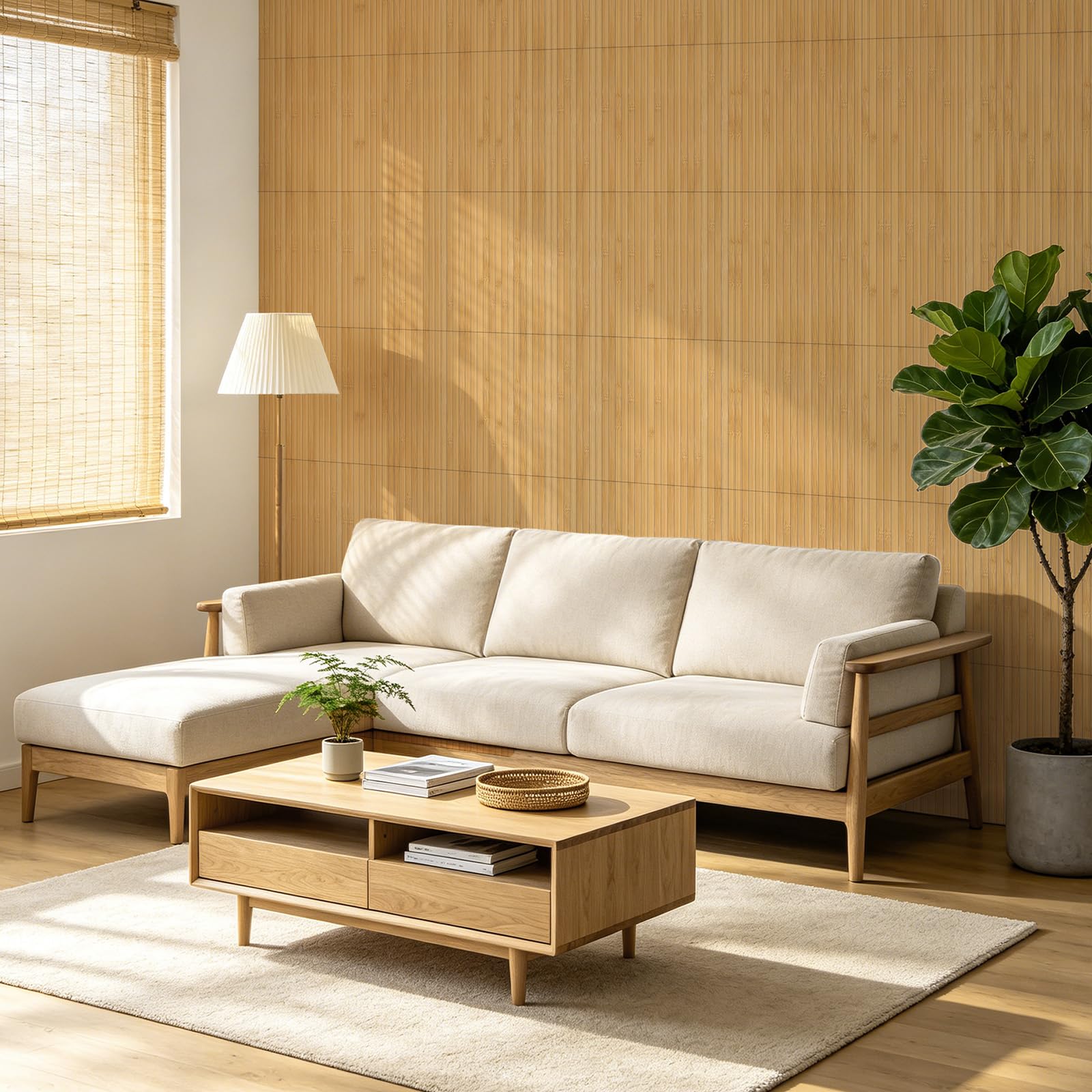 Vieshful 4 Stück Bambus Wandpaneele (40 x 240cm), Flexible Wandverkleidung für Innenräume, Holzlamellen-Optik für Kücheninsel, Wohnzimmer, Büro & DIY Möbel Upcycling Karbonisiert