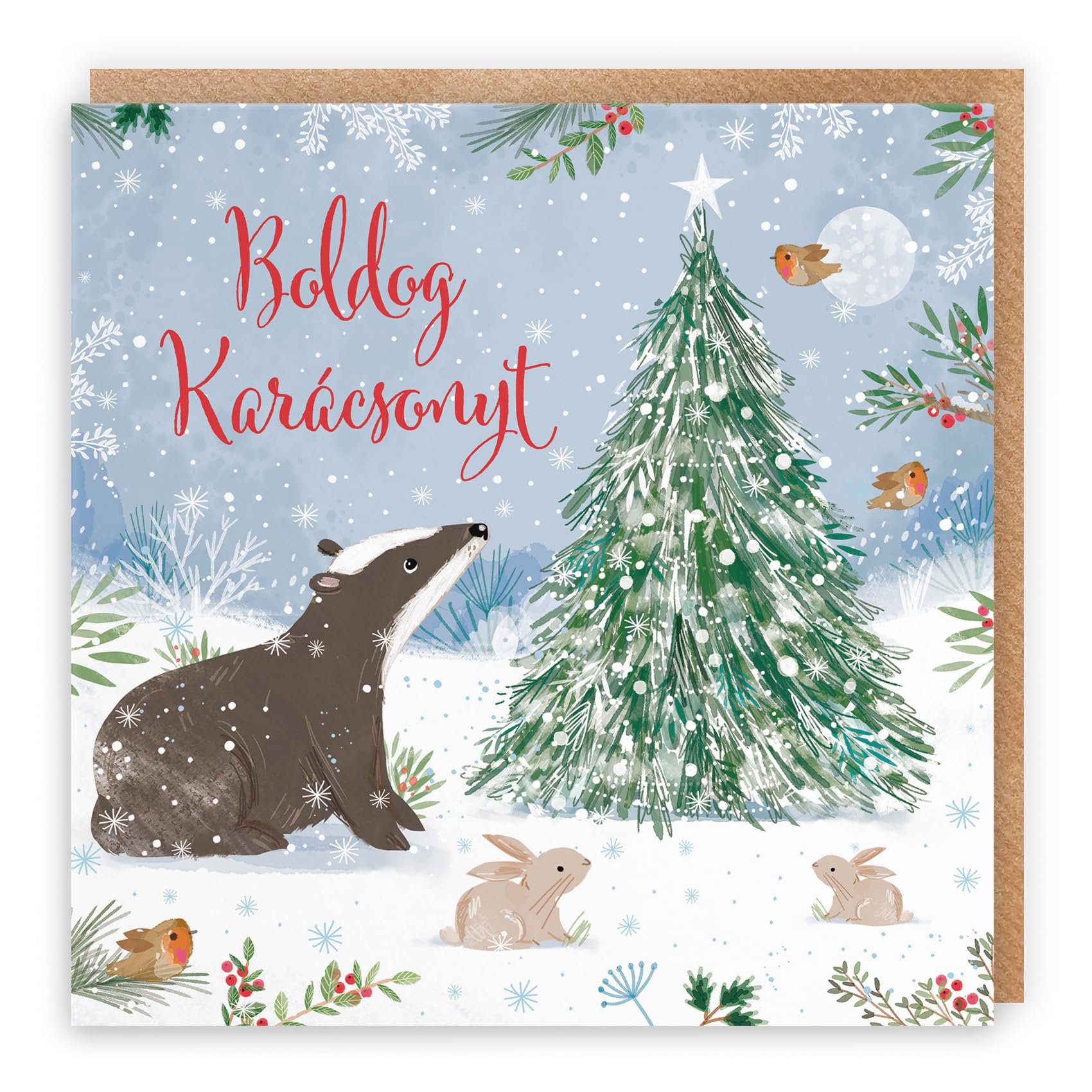 Hunts England, Badger Hungarian Christmas Card, Nature's Treasures