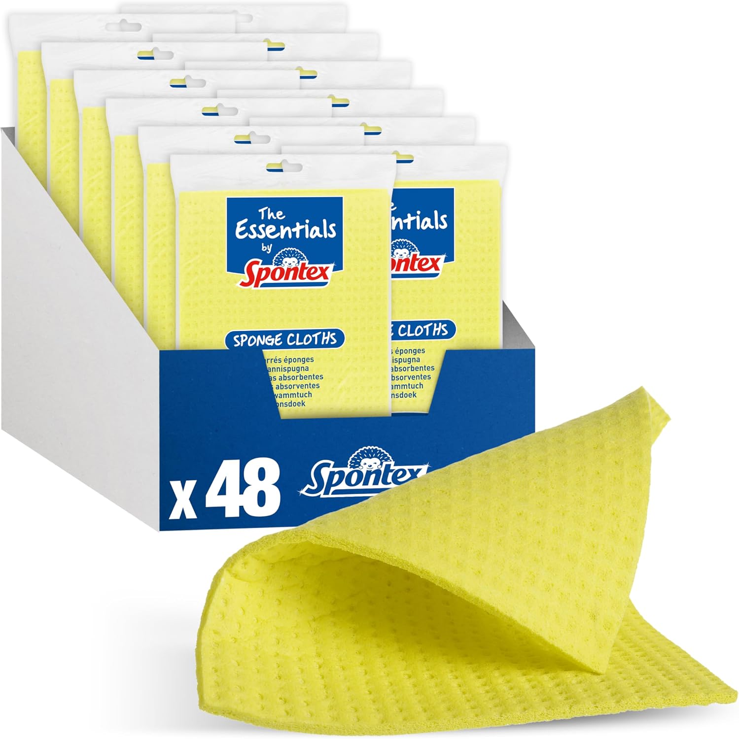 Spontex The Essentials Panni spugna | Panni super assorbenti per pulire e spolverare | 100% cellulosa certificata PEFC | Confezione da 12 x 4 (totale 48)