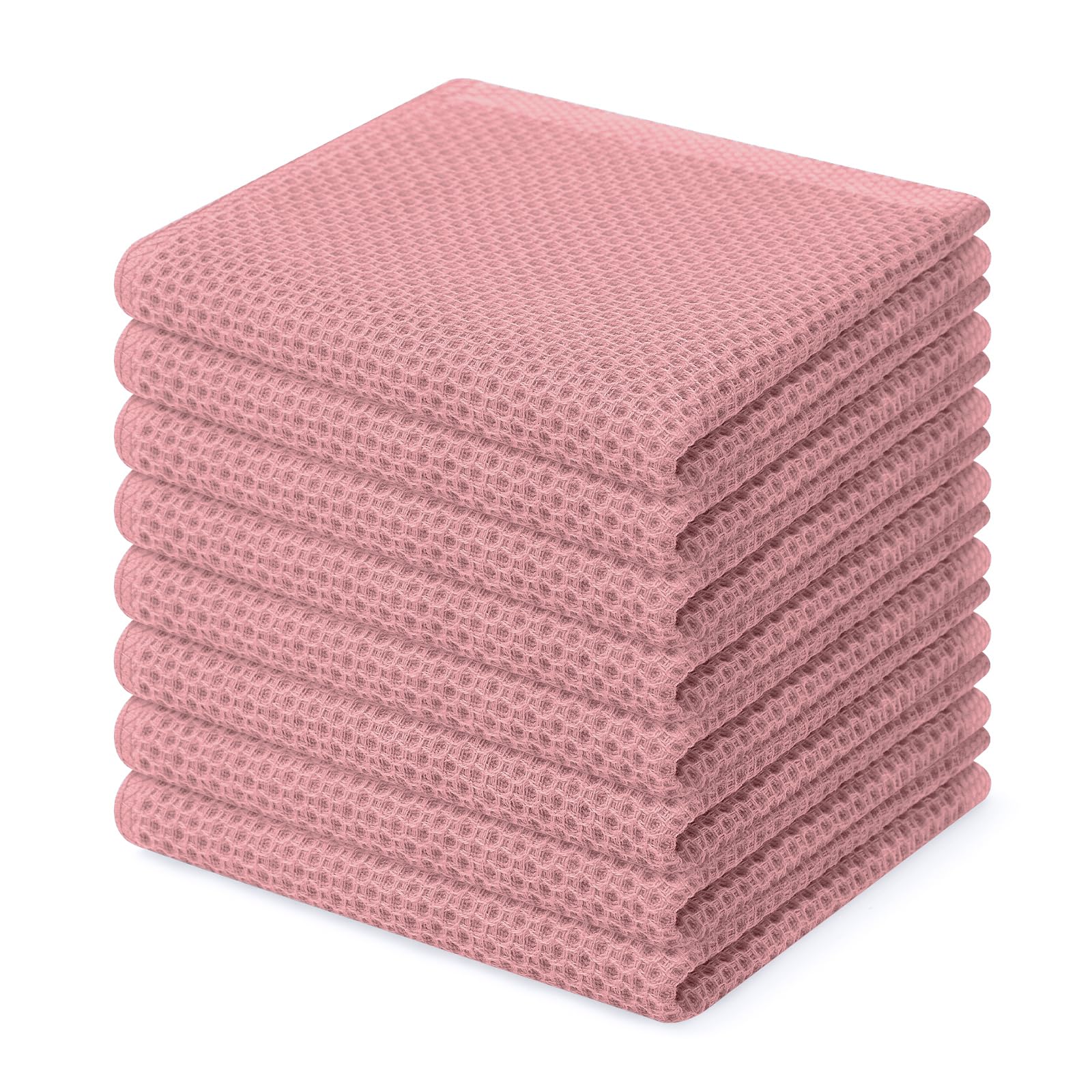 Homaxy 100% Cotton Waffle Weave Kitchen Dish Cloths 8-Pack, Dried Rose