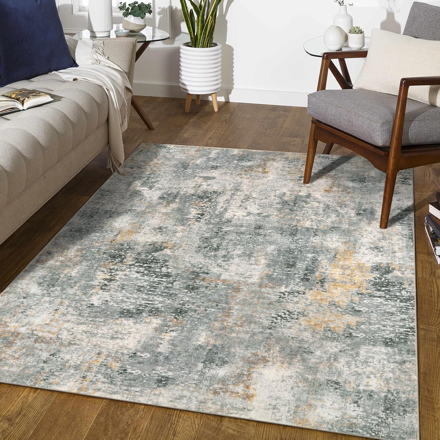 Tapis à poils courts doux moderne gris 120x160cm lavable antidérapant