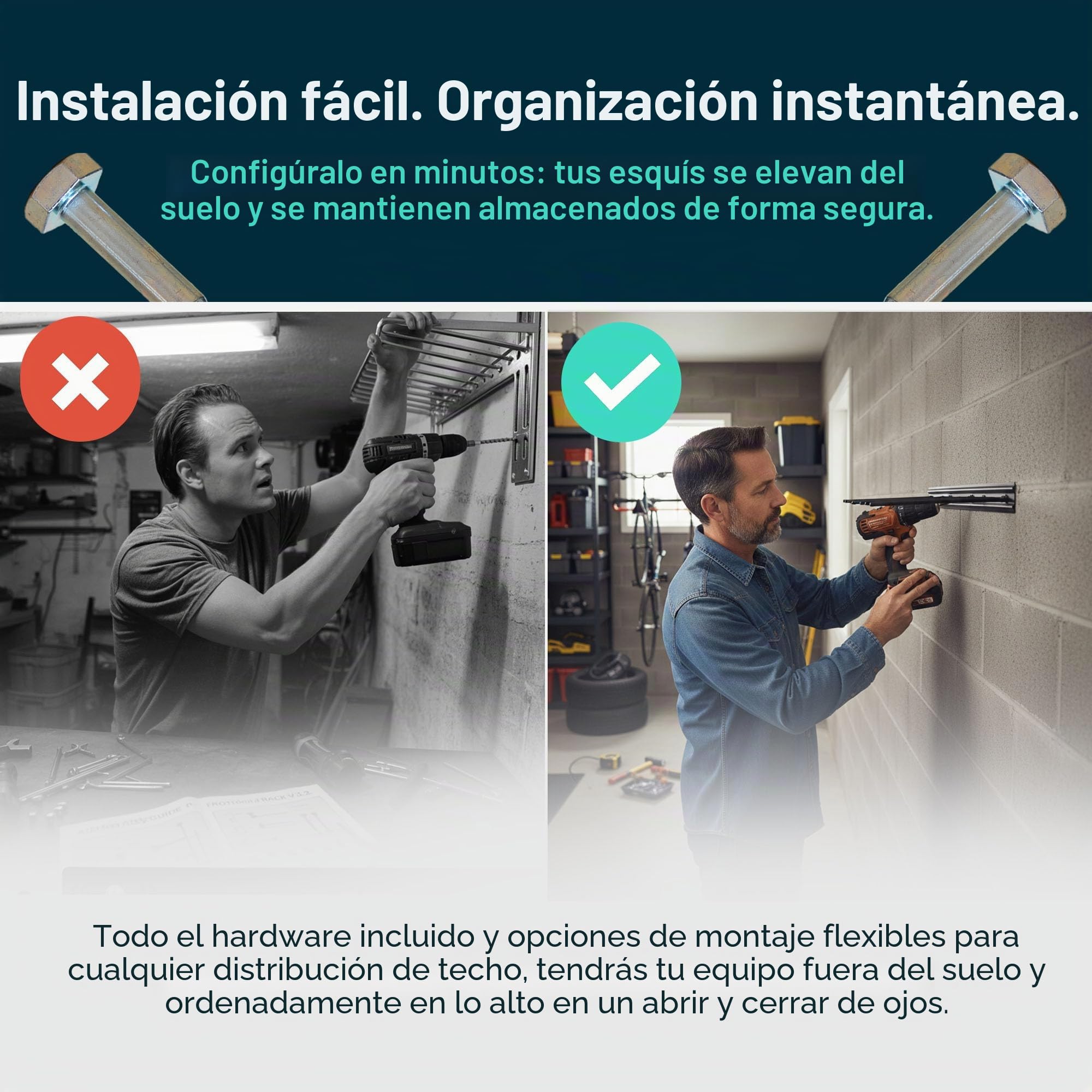 StoreYourBoard Bastidor para guardar esquís en la pared, capacidad para 8 pares, soporte de acero, Negro