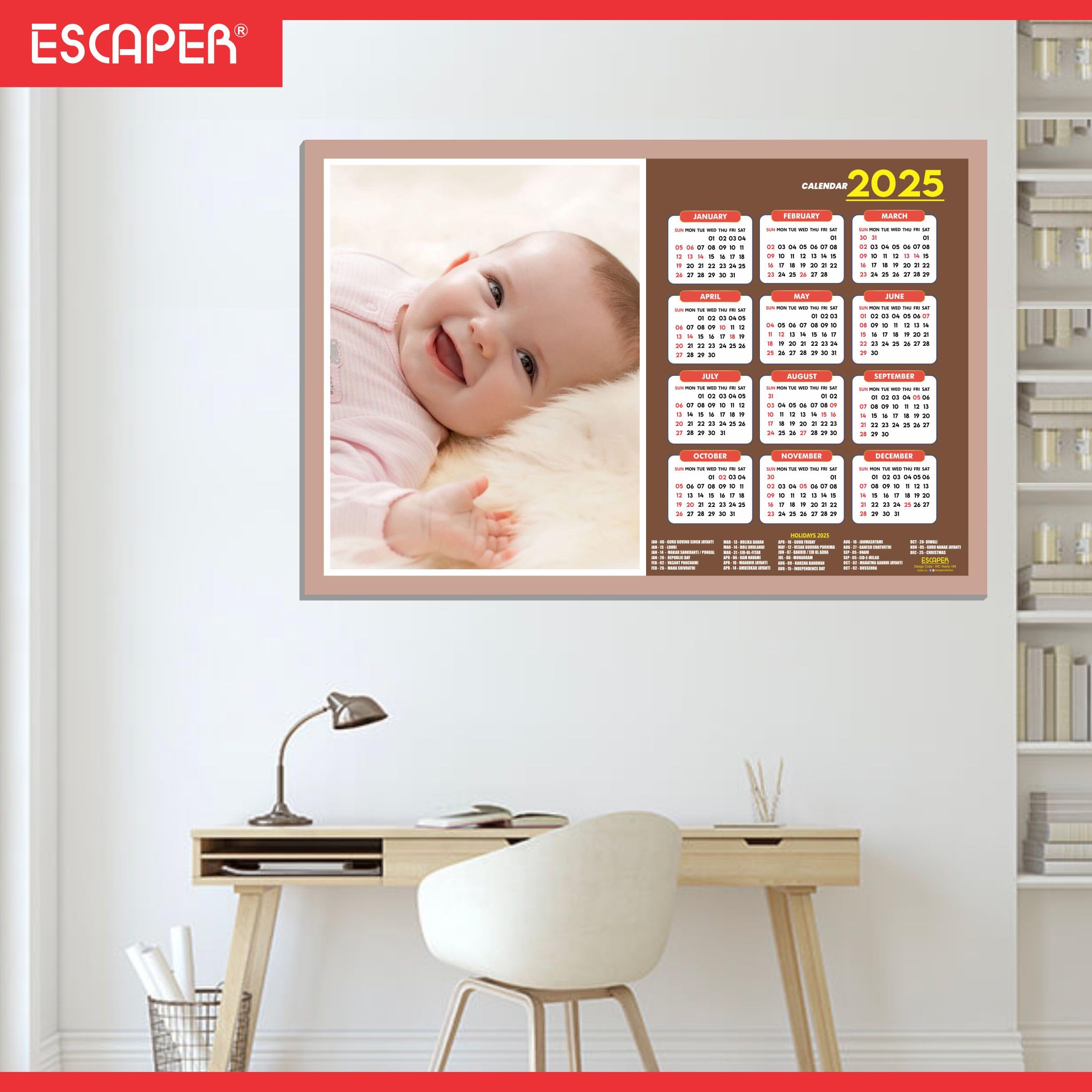 ESCAPER Calendario da parete 2025 per donne incinte (45 x 30 cm), foto di bambini da appendere, calendario da parete 2025 per donne incinte, immagini di bambini per donne incinte