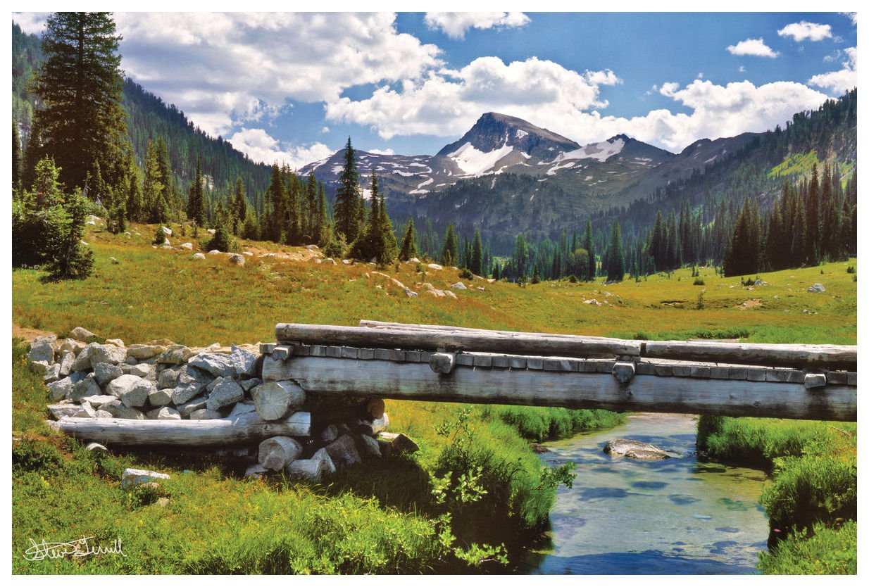 Footbridge Over Lostine Creek, Eagle Cap Wilderness Oregon Giclee Art Print Poster from Photograph by Steve Terrill 12" x 18"