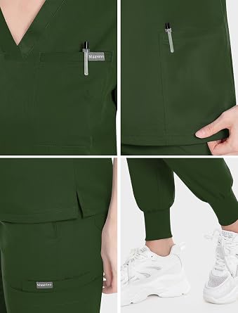 niaahinn Women's Scrub Top with Classic V-Neck & Yoga Jogger Pants Medical Nursing Uniform Set