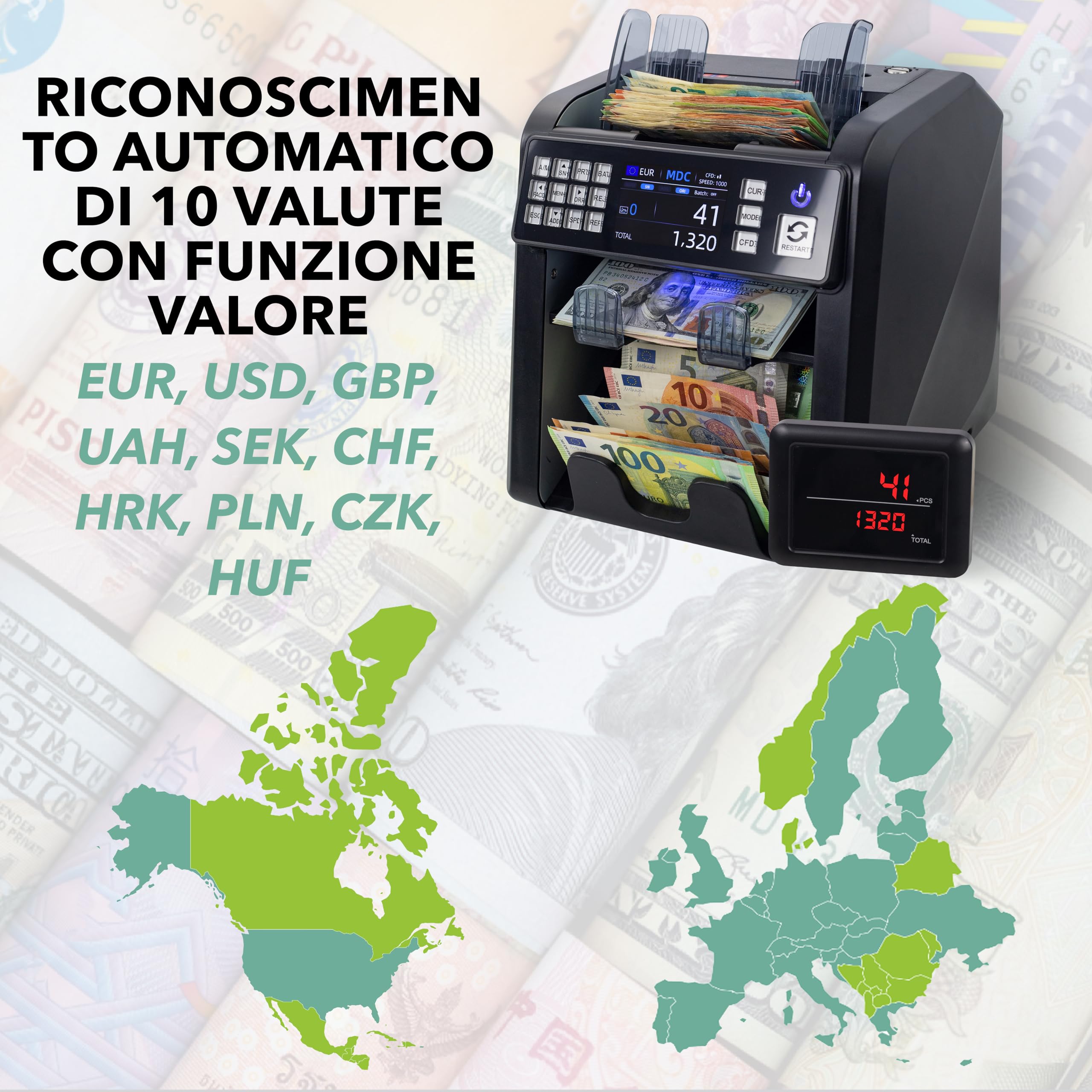 MV-600 Macchina conta banconote a denominazione mista | Selettore per banconote miste | EUR USD GBP ecc. | Conta soldi