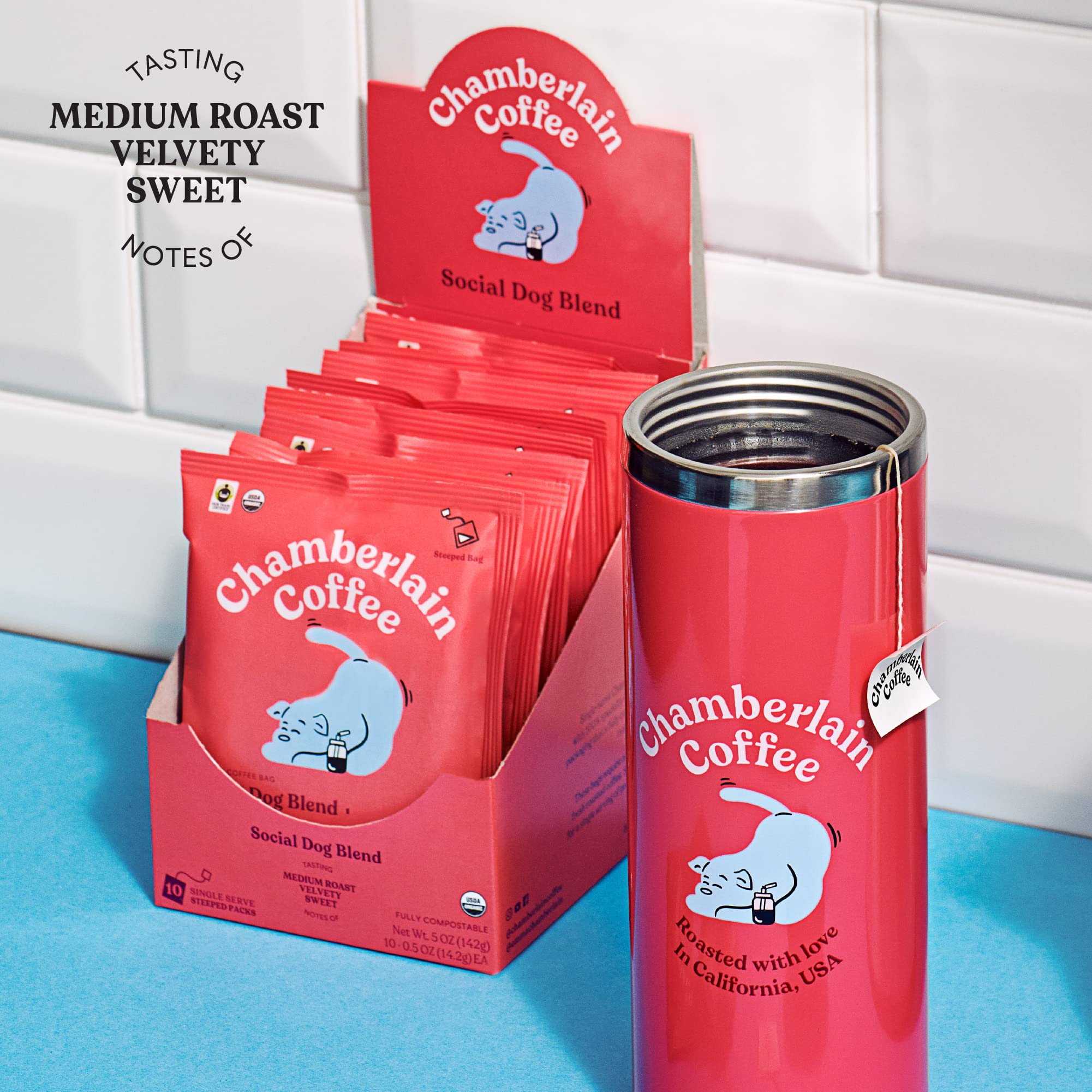 Chamberlain Coffee Social Dog Blend, Full Bodied Organic Coffee Steeped