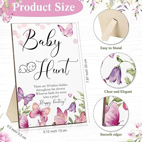 Miniatura 9 de 51 juegos de baby shower incluyen letrero de madera para la caza del bebé, 50 mini bebés de plástico, para bebés, niños y niñas, juegos de baby