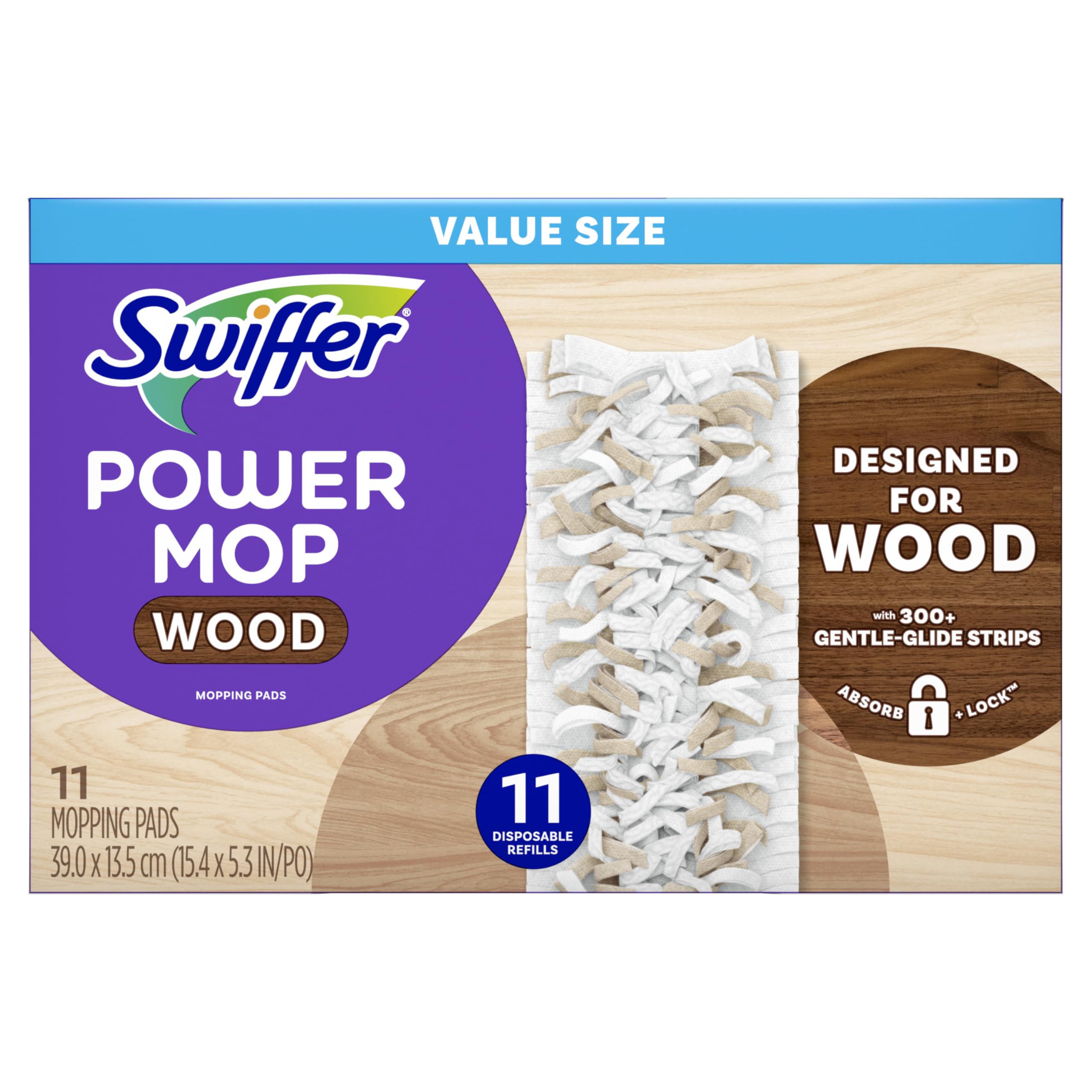 Swiffer PowerMop - Recambios de almohadillas de madera para limpieza de suelos, 11 unidades