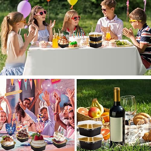 Miniatura 5 de 50 piezas de mini tazas cuadradas para hornear con tapas, mini moldes de papel de aluminio de 5 onzas con tapas, moldes desechables para tartas,