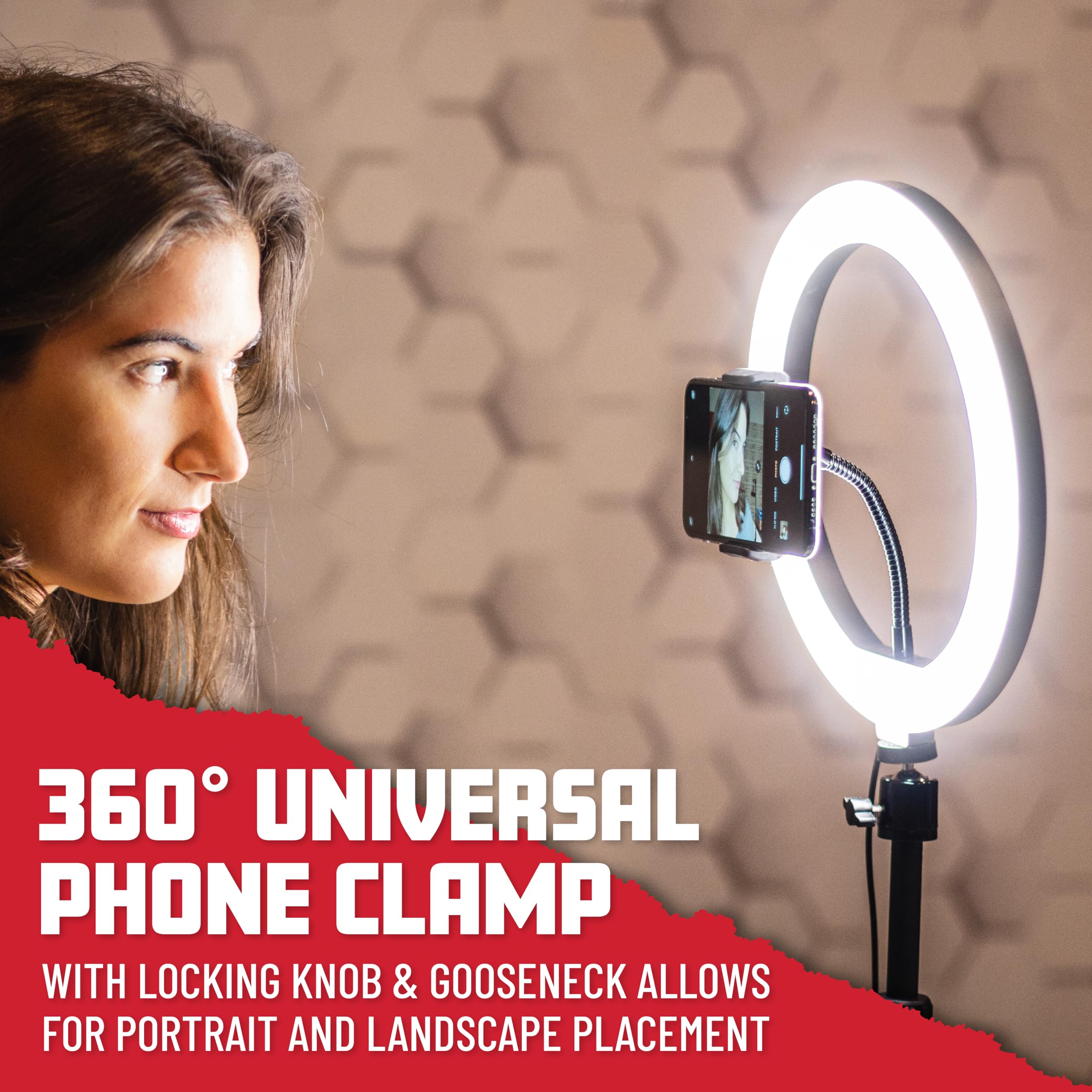 Gator Frameworks 10-calowa lampa LED pierścień ze statywem podstawa ze stojakiem na telefon (GFW-RINGLIGHTTRIPD)
