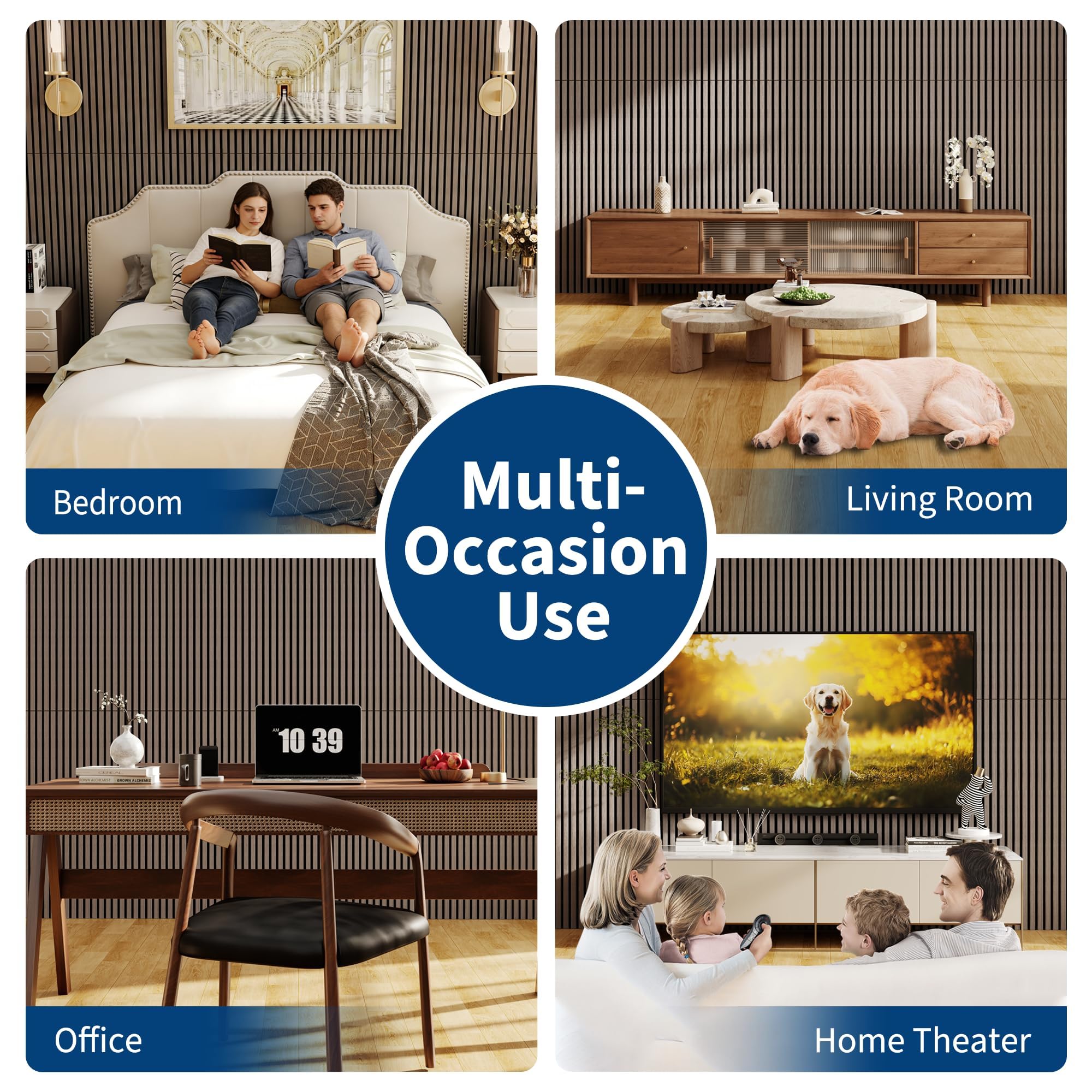 Garvee Lot de 2 panneaux acoustiques à lattes en bois | pour mur et plafond, panneaux insonorisants cannelés 3D avec finition bois, 120 x 60 cm