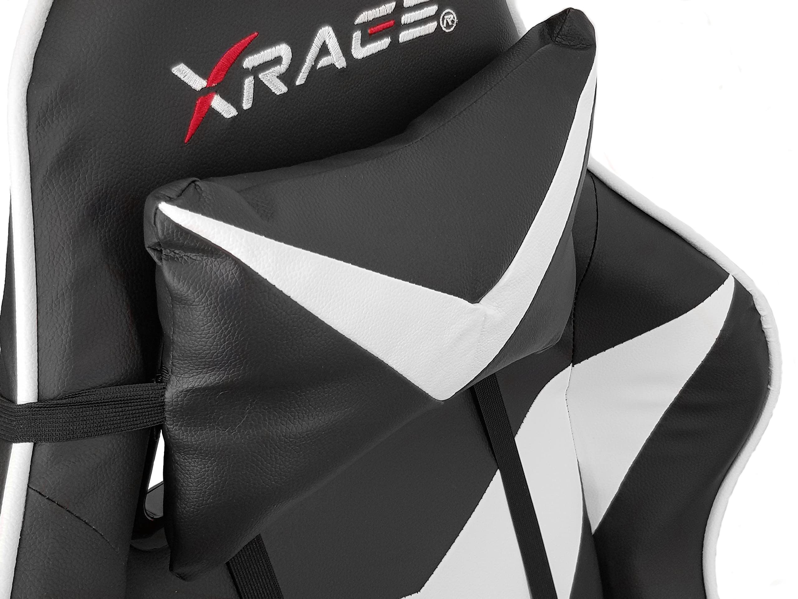 xRace - Poltrona da gaming per videogiochi, girevole, alta in pelle con supporto lombare, poggiatesta e poggiapiedi, regolabile, inclinabile, stile corse racing (bianco)