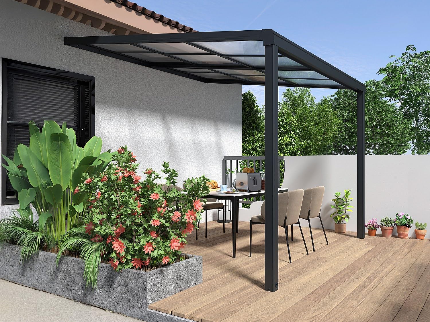 Vente-unique - Pergola adossée en Aluminium avec Toit Coulissant - 9 m² - Anthracite - IZEDA