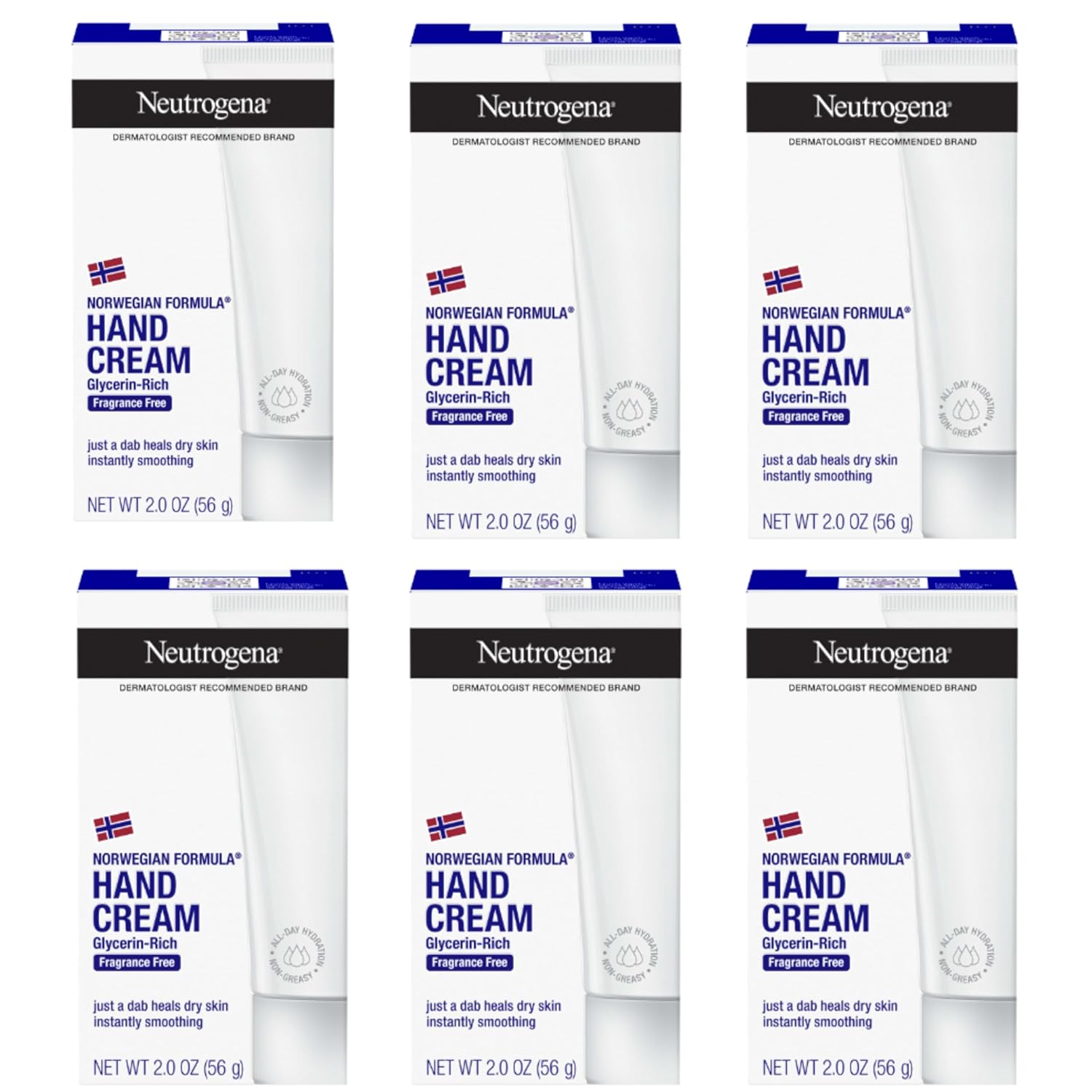 Neutrogena Norwegian Formula Moisturizing Hand Cream & Lotion for Dry Hands, Fragrance Free Glycerin Concentrated Relief, Over 200 Uses, 6 Pack, 2 oz Each (Total 12 Fl Oz) Neutrogena Norwegian Formula Moisturizing Hand Cream & Lotion for Dry Hands, Fragrance Free Glycerin Concentrated Relief, Over 200 Uses, 6 Pack, 2 oz Each (Total 12 Fl Oz)