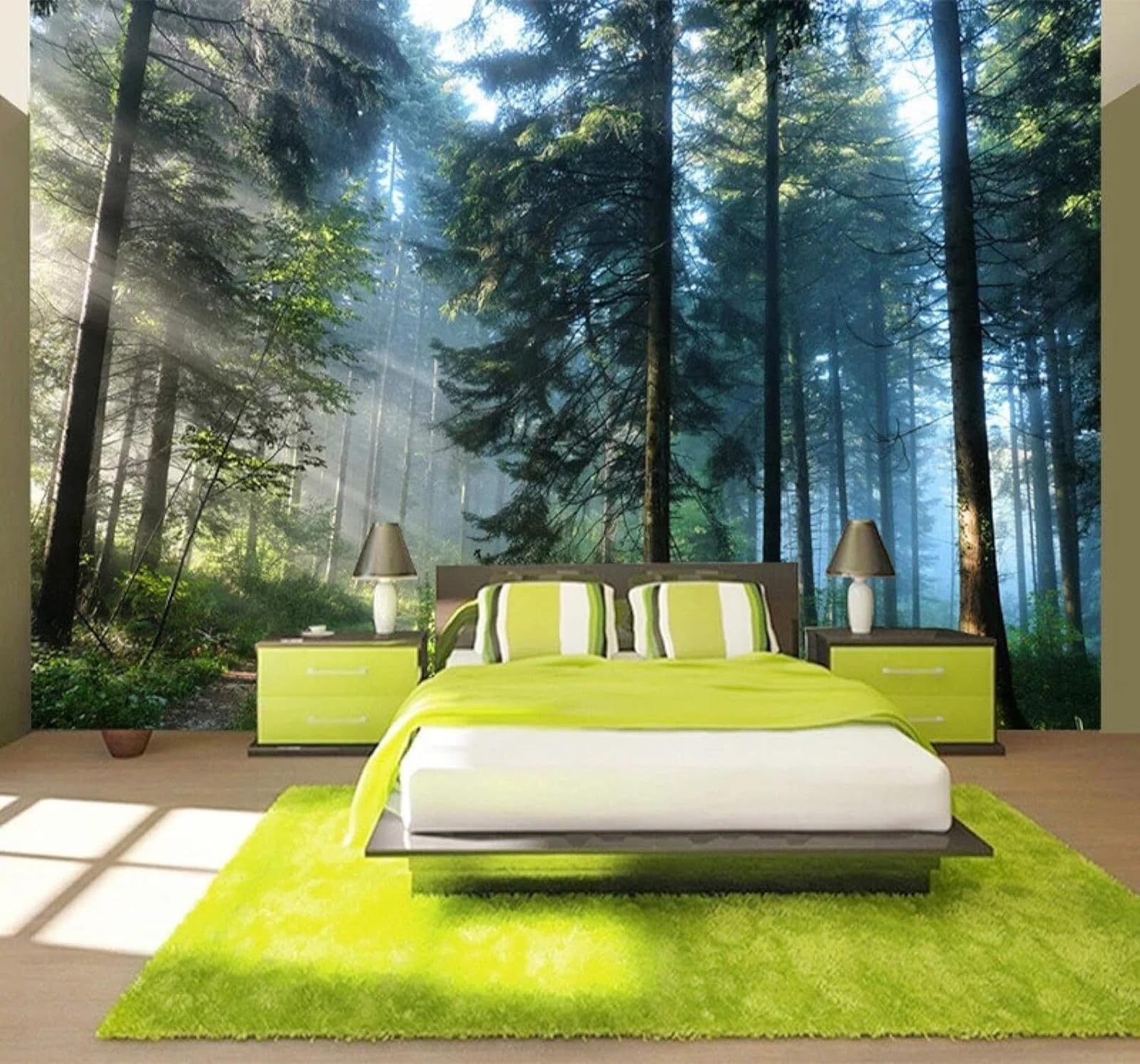 Xlming 350Cm×256Cm(B×H) Sunlight Fresh Green Forest Natural Landscape 3D Wallpaper Luxury Home Dining Decor Paste Sofa Living Room The Wall For Bedroom Mural-350Cm×256Cm