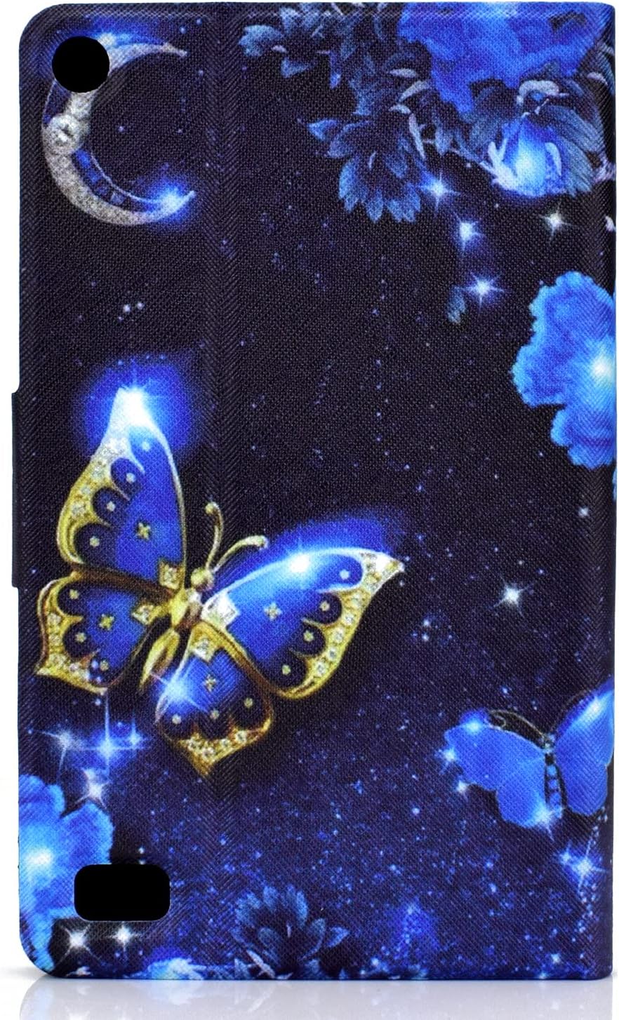 Case for Kindle Fire 7 Tablet Case (9th/7th/5th Generation, 2019/2017/2015 Release), PU Leather Slim Folding Stand Book Wallet Shockproof Cover with Pockets [Auto Wake/Sleep], Blue Butterfly