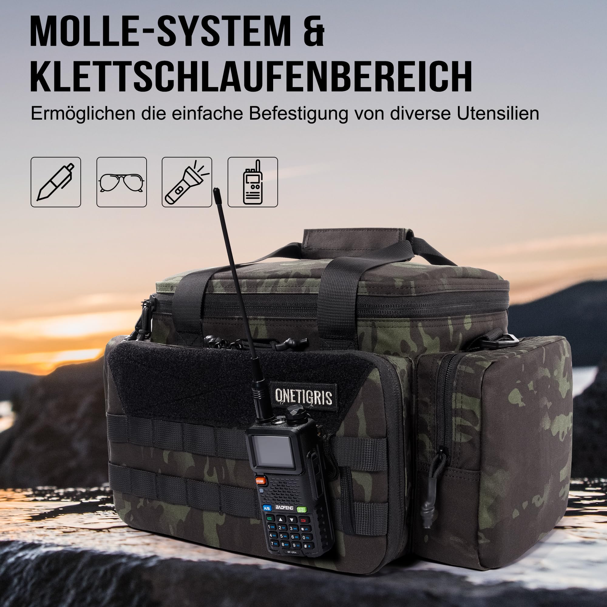 OneTigris Range Bag, torba policyjna, torba taktyczna, torba na broń do polowania, strzelnicy, wędkarstwa, wędrówek, aktywności na świeżym powietrzu, Camo czarny, 45cm x 25cm x 23cm, Sportowy
